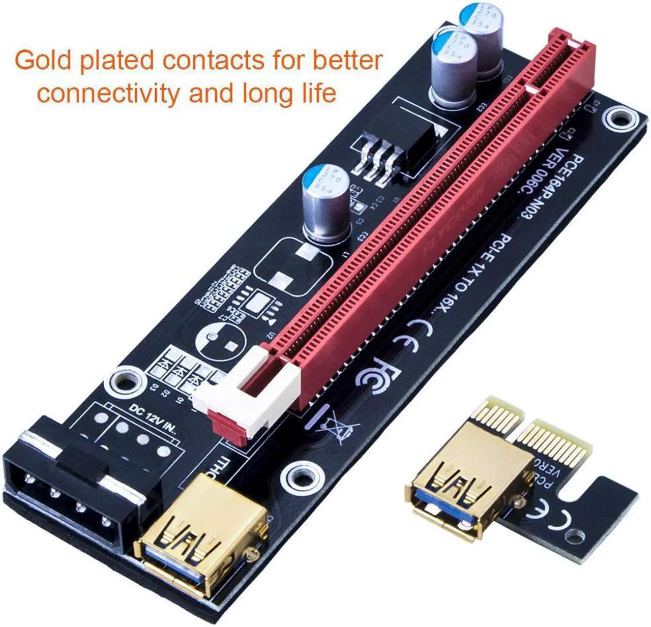 Alt view image 2 of 7 - Werleo 6-Pack PCIe Riser Mining Card PCI-E 16x to 1x Powered Riser Adapter Card w/ 60cm USB 3.0 Extension Cable & MOLEX to SATA Power Cable - GPU Riser Adapter Extender Cable - Ethereum Mining ETH