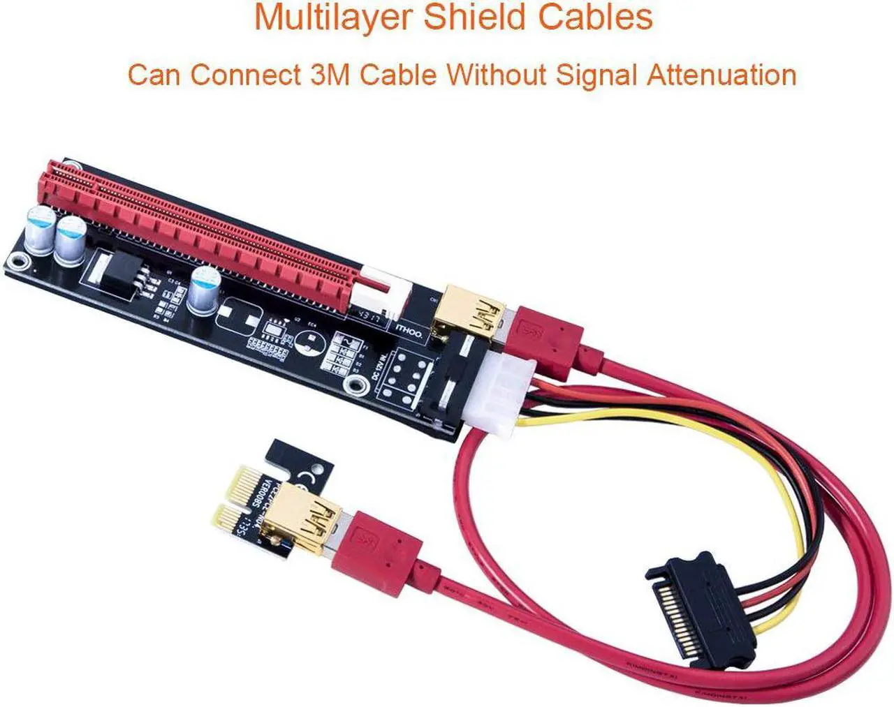 Alt view image 4 of 7 - Werleo 6-Pack PCIe Riser Mining Card PCI-E 16x to 1x Powered Riser Adapter Card w/ 60cm USB 3.0 Extension Cable & MOLEX to SATA Power Cable - GPU Riser Adapter Extender Cable - Ethereum Mining ETH