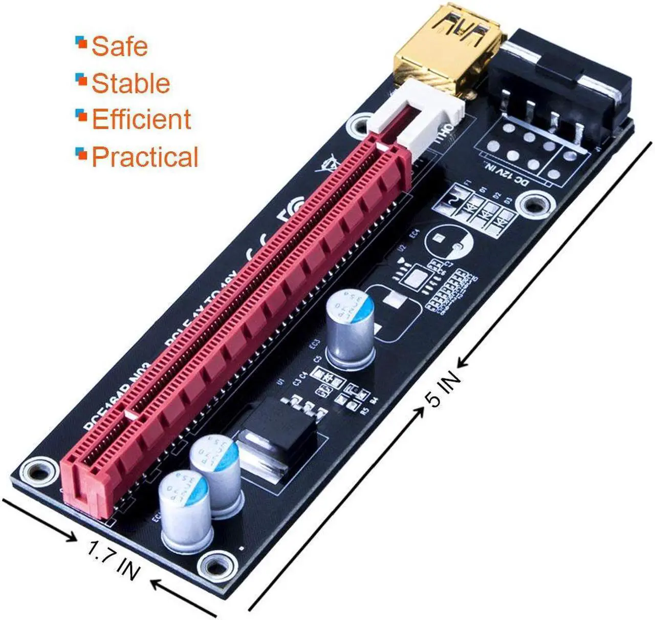 Alt view image 5 of 7 - Werleo 6-Pack PCIe Riser Mining Card PCI-E 16x to 1x Powered Riser Adapter Card w/ 60cm USB 3.0 Extension Cable & MOLEX to SATA Power Cable - GPU Riser Adapter Extender Cable - Ethereum Mining ETH