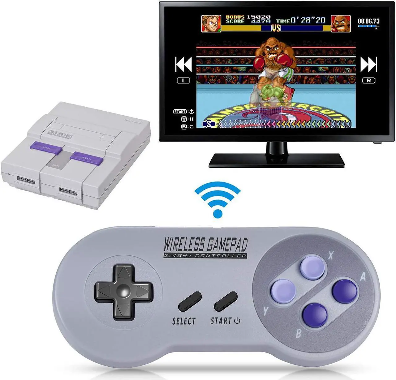 Alt view image 6 of 7 - Werleo 2-Pack 2.4GHz Wireless Controller for SNES Classic Edition Rechargeable SNES Mini Wireless Gamepad with Retro USB Receiver for Super NES Classic Edition