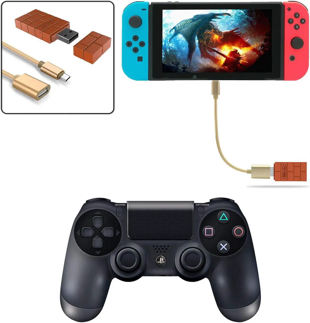 Alt view image 4 of 7 - Werleo 8Bitdo Wireless Controller Adapter for Nintendo Switch Windows Mac Raspberry Pi With OTG Cable