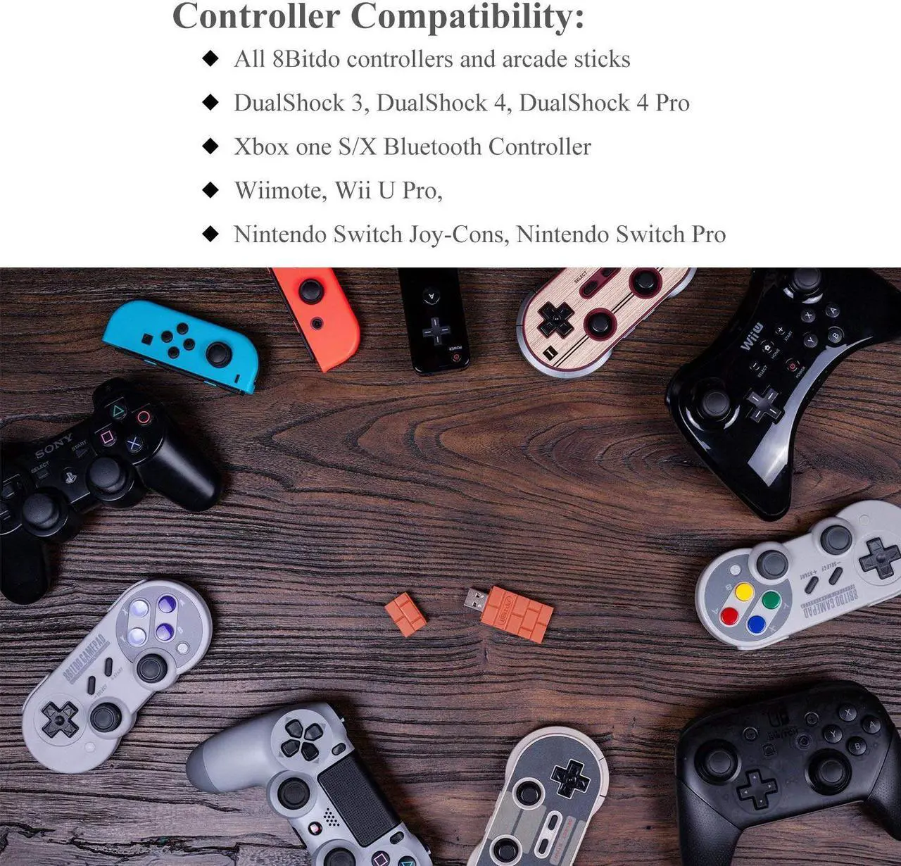 Alt view image 6 of 7 - Werleo 8Bitdo Wireless Controller Adapter for Nintendo Switch Windows Mac Raspberry Pi With OTG Cable