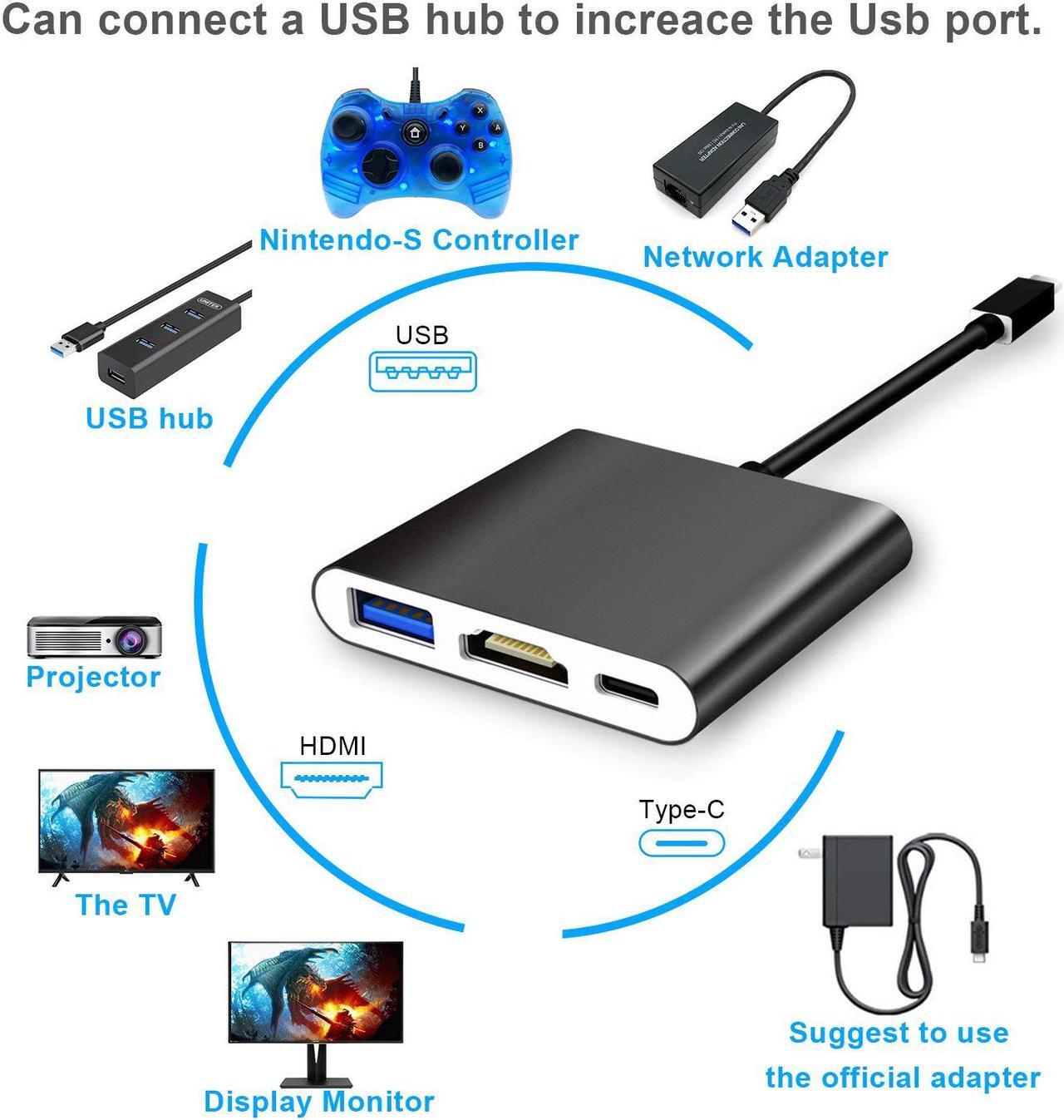 Alt view image 3 of 7 - Werleo HDMI Type C Hub Adapter for Nintendo Switch 4K USB C HDMI Converter Dock Cable for Nintendo Switch Support MacBook Pro Samsung Galaxy S8 Plus Google Pixel Black