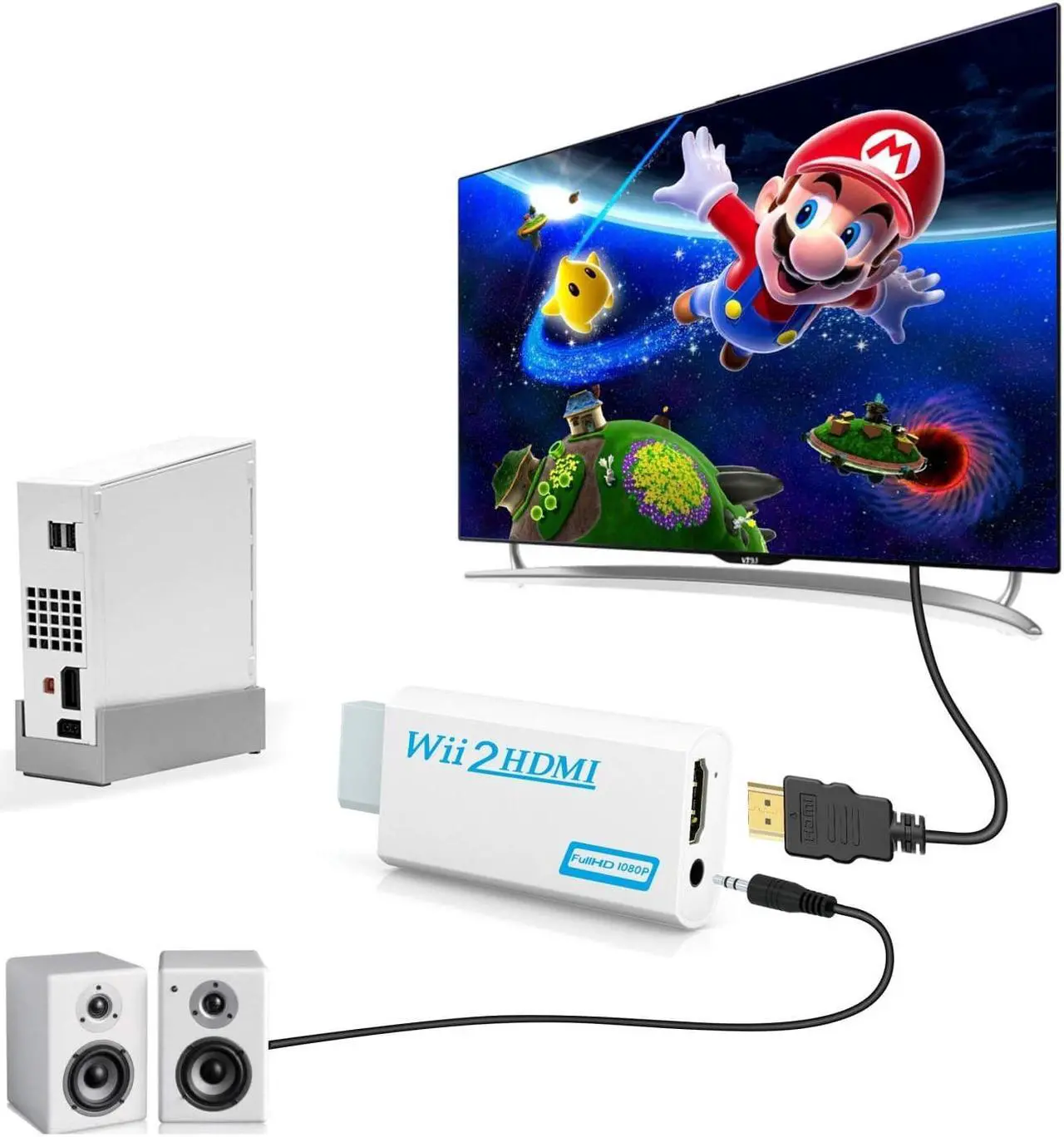 Alt view image 6 of 6 - Wii to HDMI Converter Wii to HDMI Adapter 1080p 720p Connector with 3.5mm Audio Jack & HDMI Output Compatible with Nintendo Wii Wii U HDTV Monitor Supports All Wii Display Modes 480P NTSC 480I
