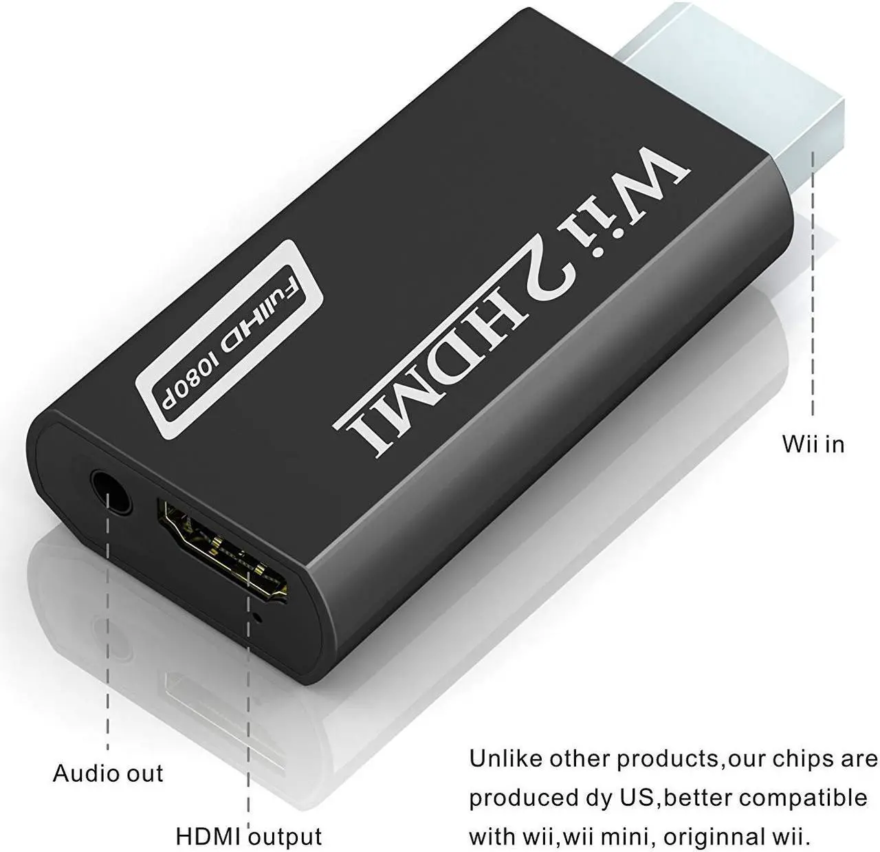 Alt view image 4 of 6 - Wii to HDMI Converter Wii to HDMI Adapter 1080p 720p Connector with 3.5mm Audio Jack & HDMI Output Compatible with Nintendo Wii Wii U HDTV Monitor Supports All Wii Display Modes 480P NTSC 480I