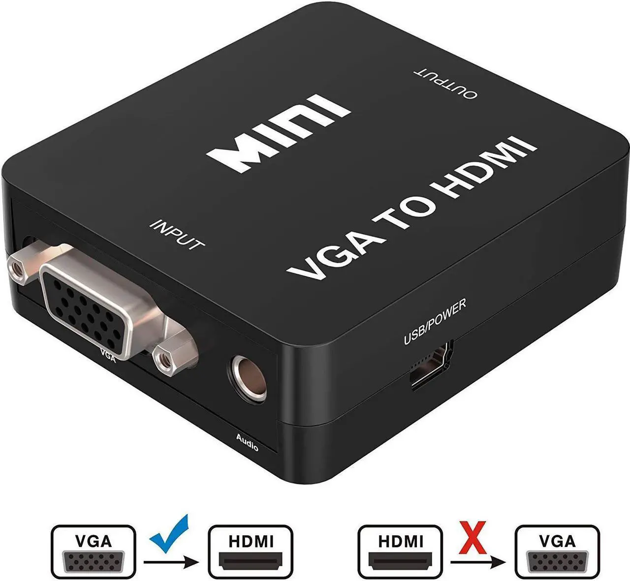 Main image of VGA to HDMI Adapter Werleo 1080P Full HD Mini VGA to HDMI Audio Video Converter Adapter Box With USB Cable and 3.5mm Audio Port Cable Support HDTV for PC Laptop Display Computer Mac Projector