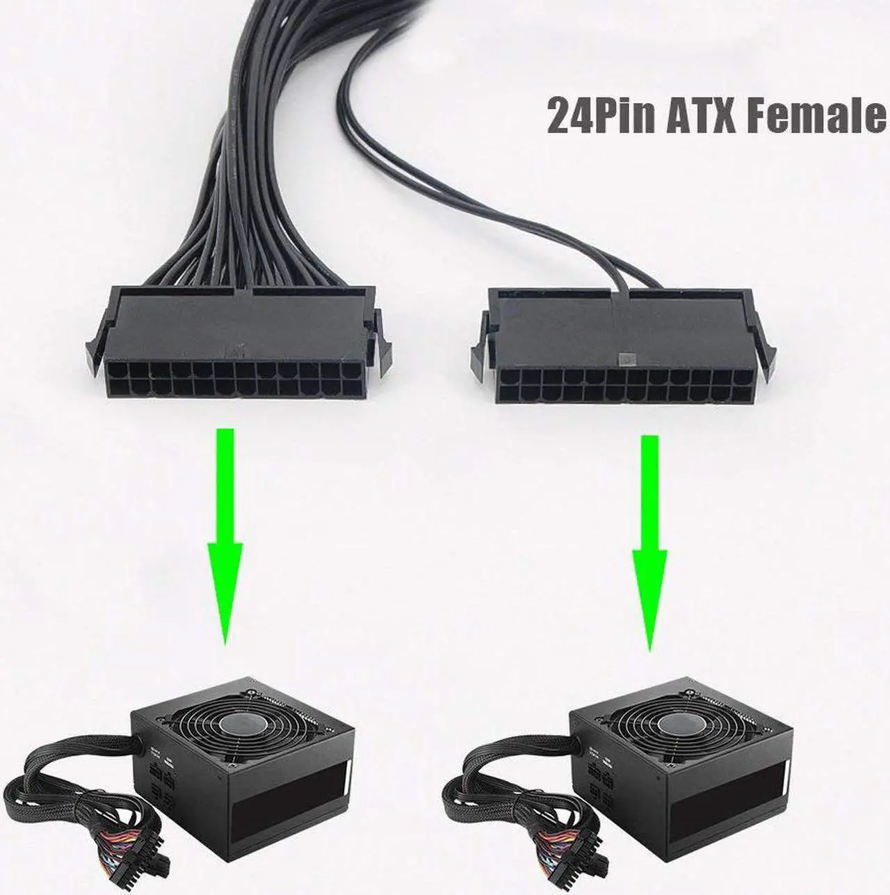 Alt view image 4 of 6 - Power Supply Splitter, Dual PSU Cable Adapter 24 Pin 20+4 Pin ATX Motherboard Adapter Extension Cable Dual 24-Pin Mining Power Adapter 12 Inch (30CM) (1-Pack)