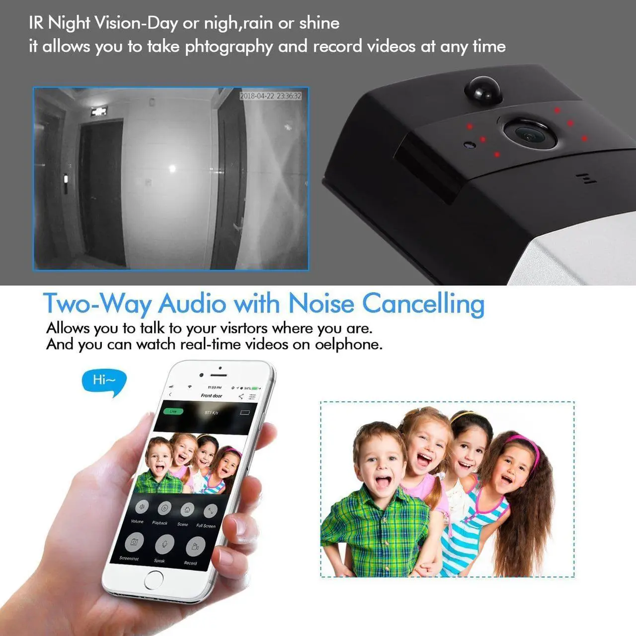 Alt view image 4 of 6 - Video Doorbell WiFi Smart Doorbell Camera 720P HD Home Security Camera with Chime and 8G Memory Storage Real-Time Two-Way Talk IR Night Vision PIR Motion Detection for iOS and Android Smart Phone