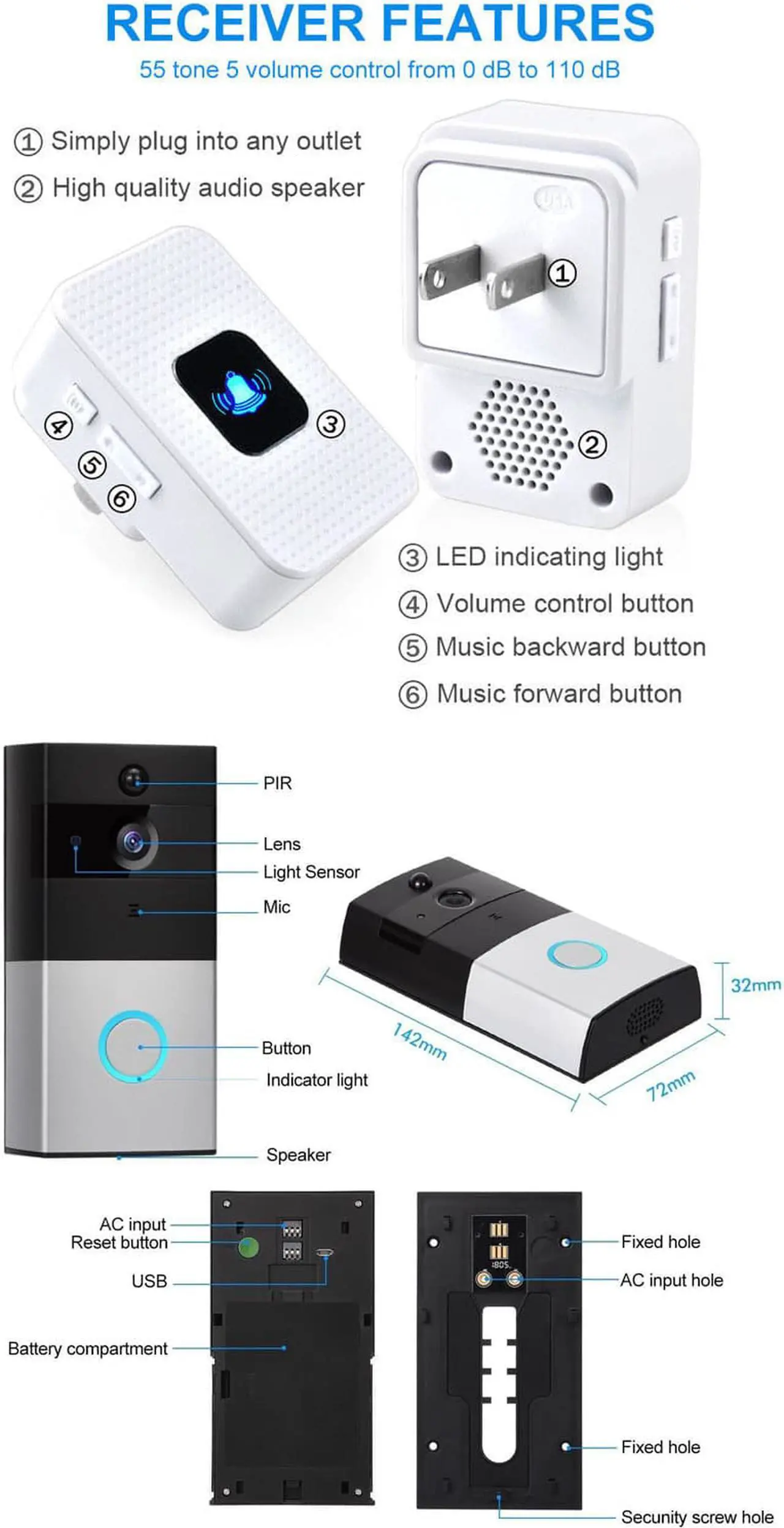 Alt view image 5 of 6 - Video Doorbell WiFi Smart Doorbell Camera 720P HD Home Security Camera with Chime and 8G Memory Storage Real-Time Two-Way Talk IR Night Vision PIR Motion Detection for iOS and Android Smart Phone