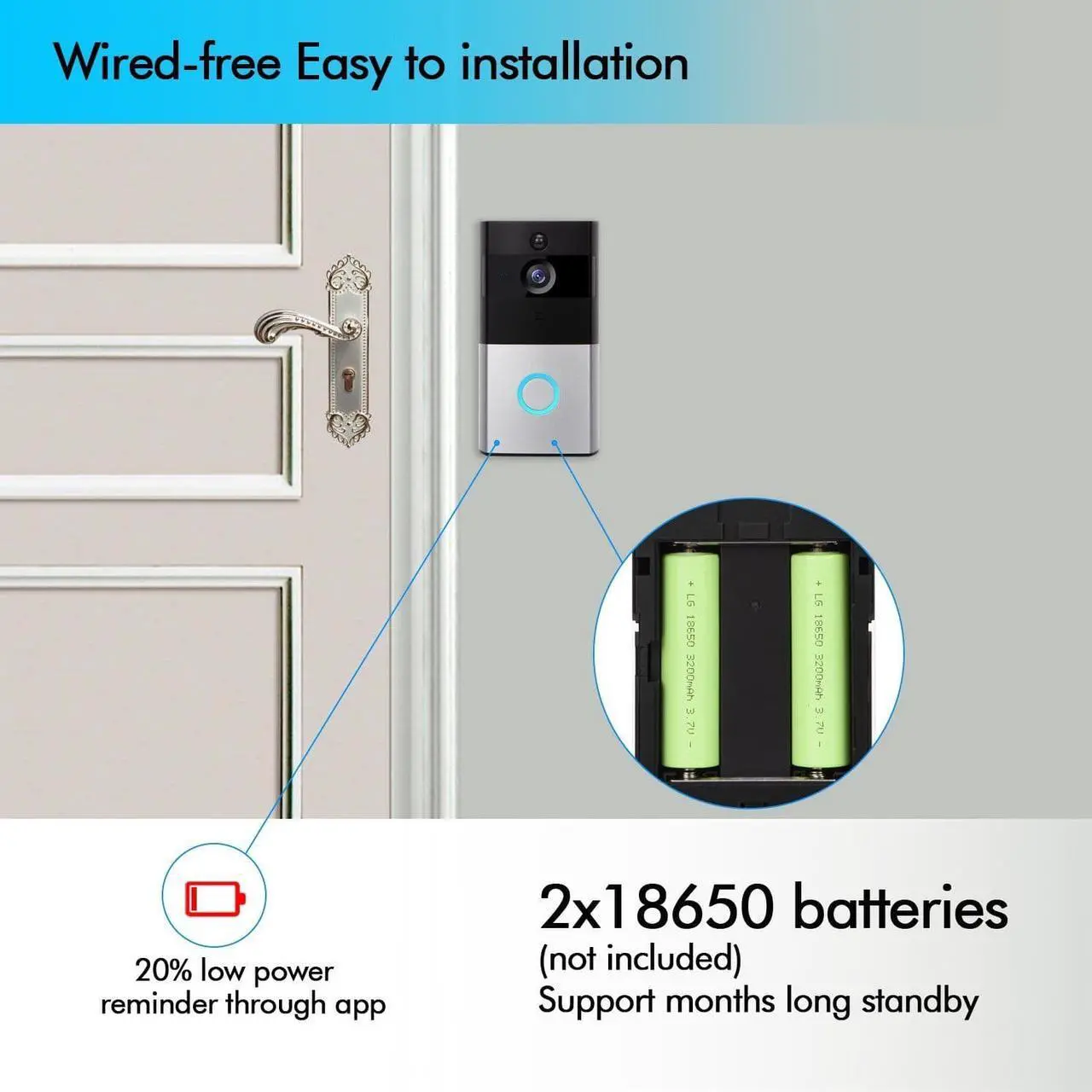 Alt view image 3 of 6 - Video Doorbell WiFi Smart Doorbell Camera 720P HD Home Security Camera with Chime and 8G Memory Storage Real-Time Two-Way Talk IR Night Vision PIR Motion Detection for iOS and Android Smart Phone