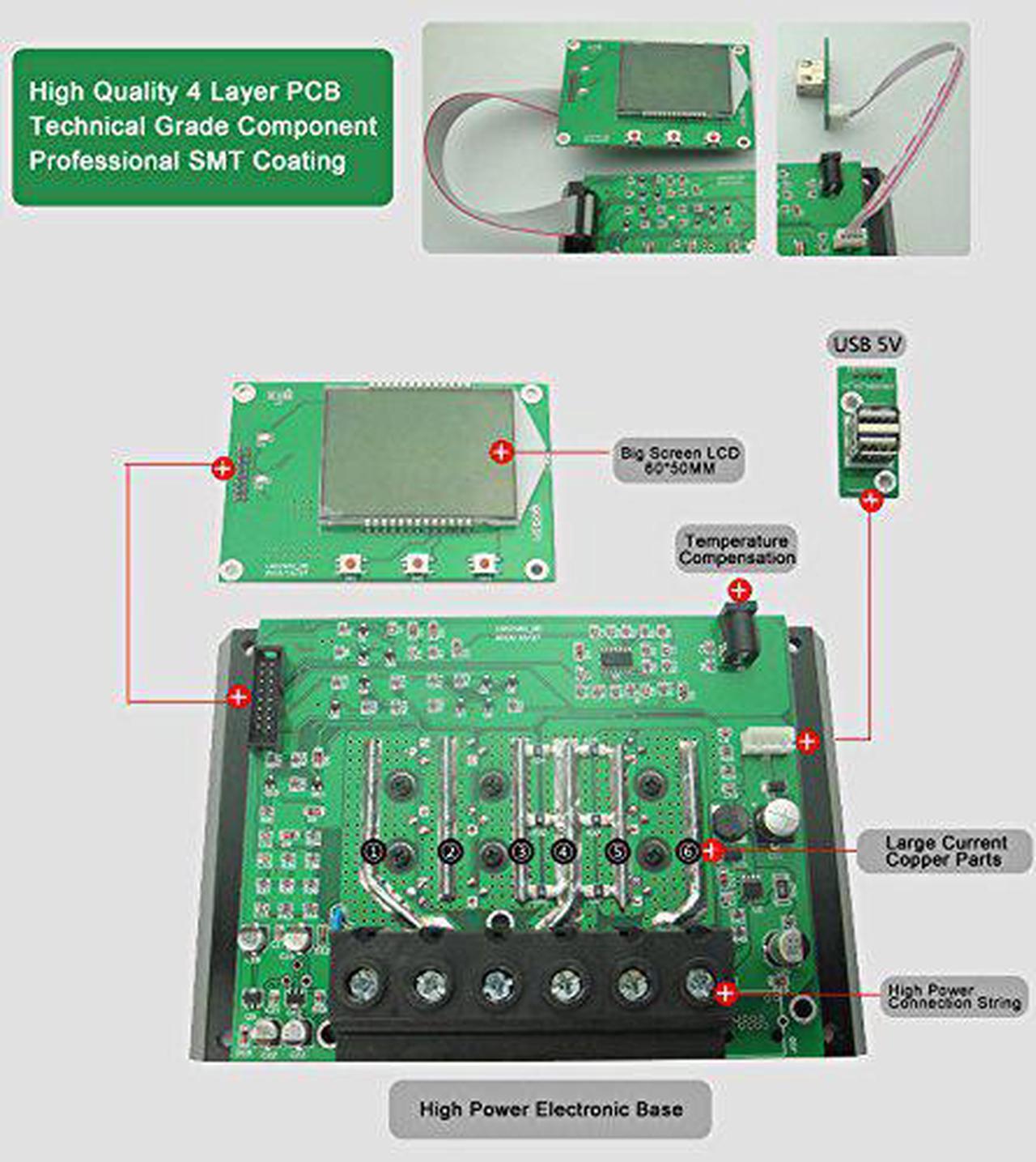 Alt view image 6 of 6 - Werleo Solar Charge Controller 60A 48V Solar Panel Charging Regulator with LCD Display Dual USB Overload Protection Temperature Compensation For Battery Charging