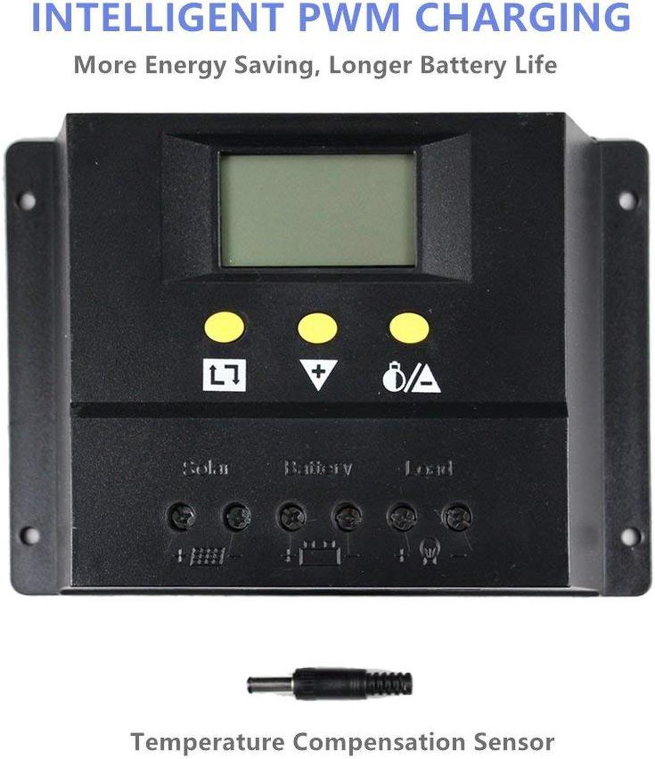 Alt view image 3 of 7 - Solar Charge Controller 60A PWM 50V PV Input 12V / 24V 1360W Solar Panel Charging Regulators with LCD Monitor Overload Protection Temperature Compensation