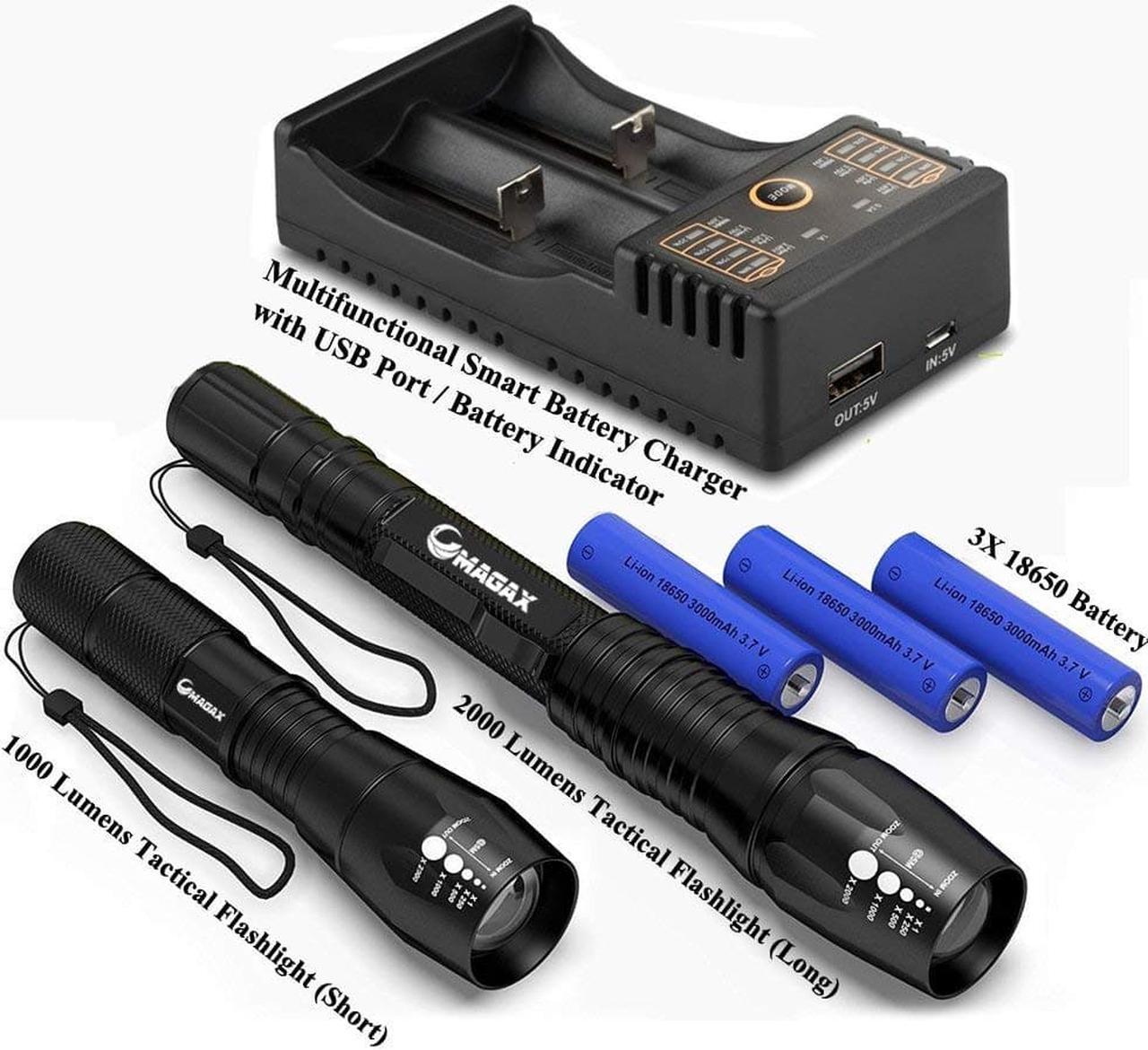 Alt view image 7 of 7 - 2 Pack Super Bright High Lumen Cree XML T6 Tactical Flashlight Waterproof Focus Zoom LED Flashlight Torch Rechargeable Handheld Spotlight For Hiking Camping Emergency with 18650 Battery Charger