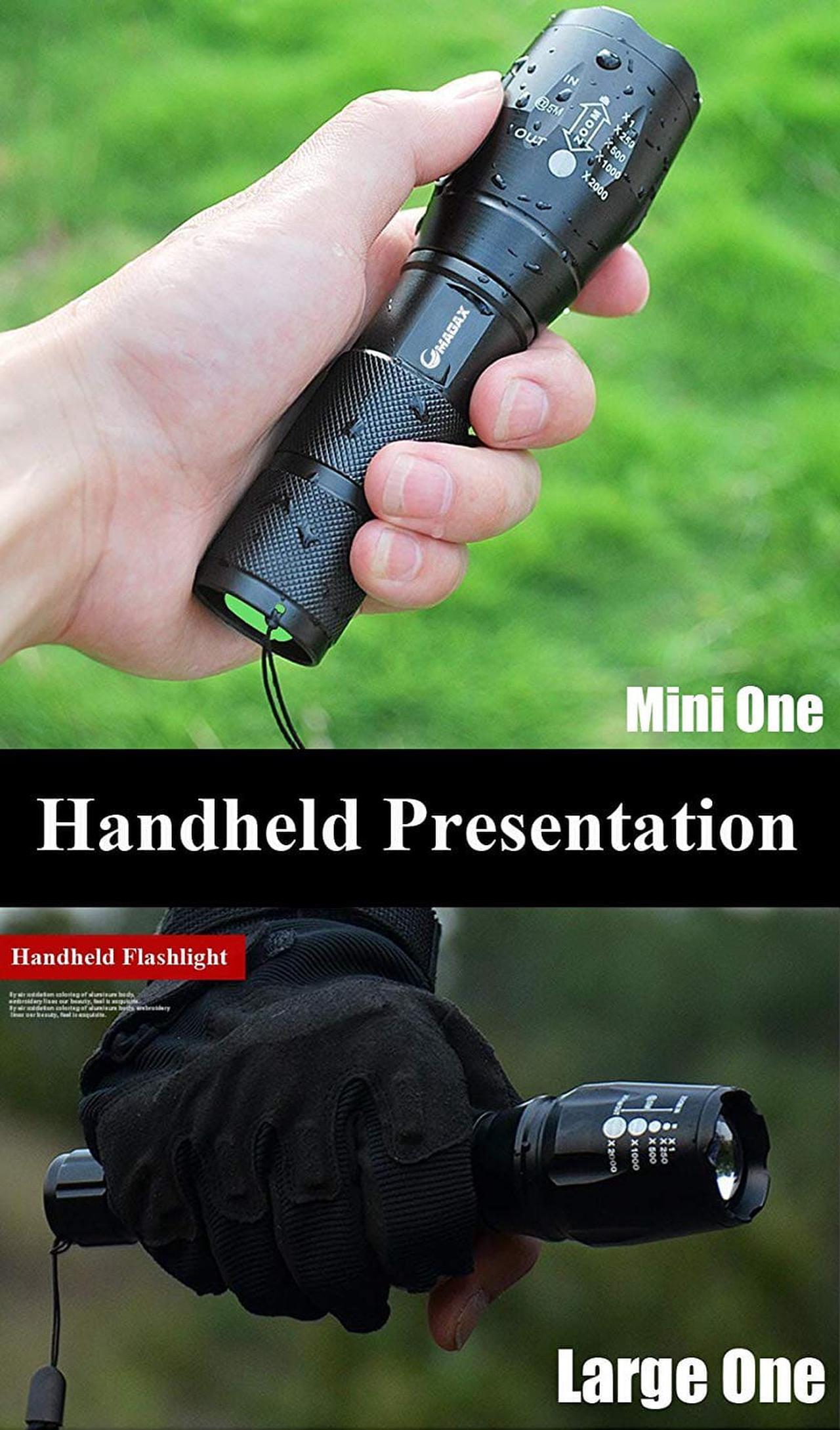 Alt view image 5 of 7 - 2 Pack Super Bright High Lumen Cree XML T6 Tactical Flashlight Waterproof Focus Zoom LED Flashlight Torch Rechargeable Handheld Spotlight For Hiking Camping Emergency with 18650 Battery Charger