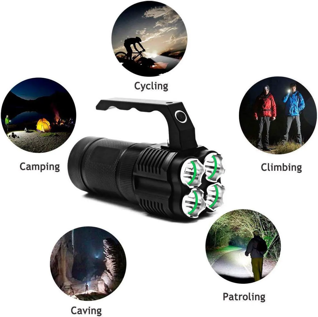 Alt view image 2 of 4 - Werleo 3000 Lumens High Power Tactical Handheld Flashlight Torch Rechargeable Waterproof CREE XML-T2 Bright LED Spotlight Searchlight Floodlight Light For Outdoor Camping Lantern Hiking Hunting Black