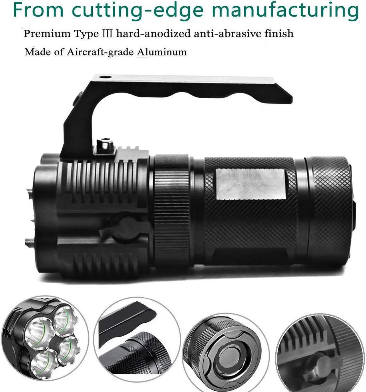 Alt view image 3 of 4 - Werleo 3000 Lumens High Power Tactical Handheld Flashlight Torch Rechargeable Waterproof CREE XML-T2 Bright LED Spotlight Searchlight Floodlight Light For Outdoor Camping Lantern Hiking Hunting Black