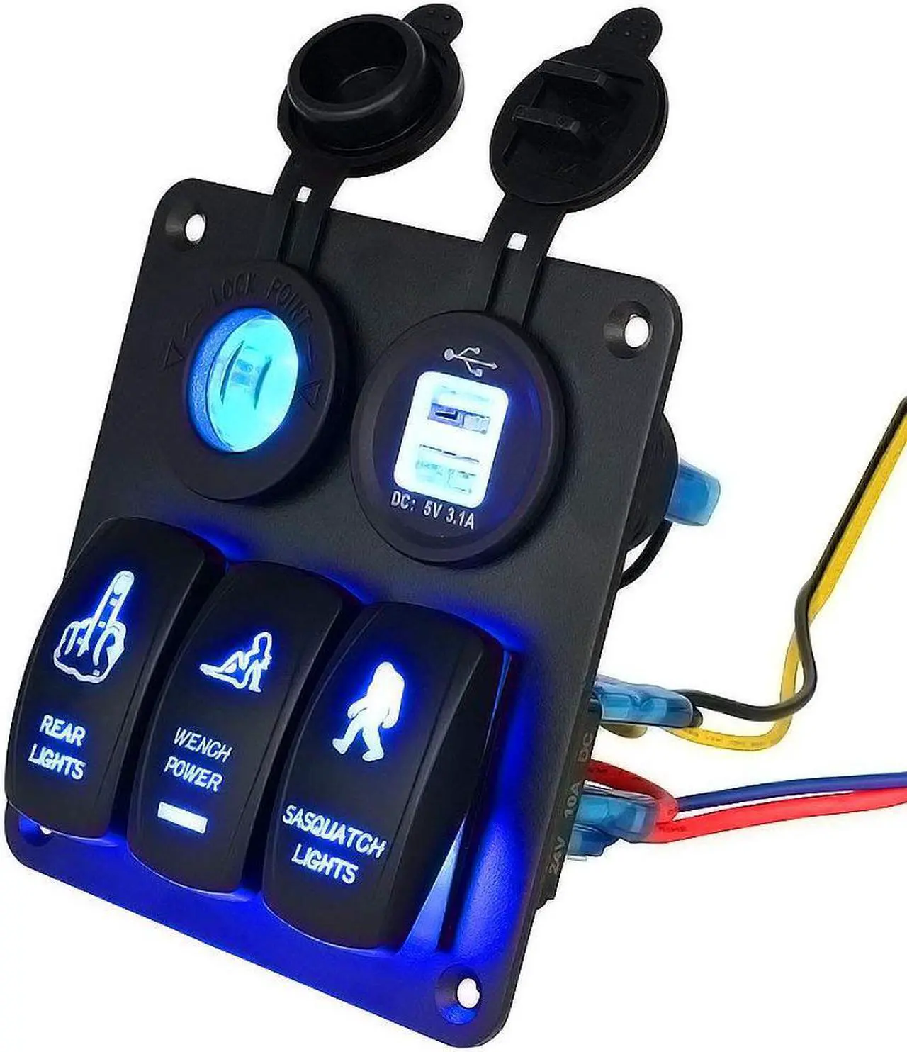 Alt view image 3 of 7 - Werleo Digital Voltmeter 12V Cigarette Socket Double USB Power Charger Adapter Flush Mount Waterproof 6 Gang Rocker Switch Panel Black for RV Car Boat