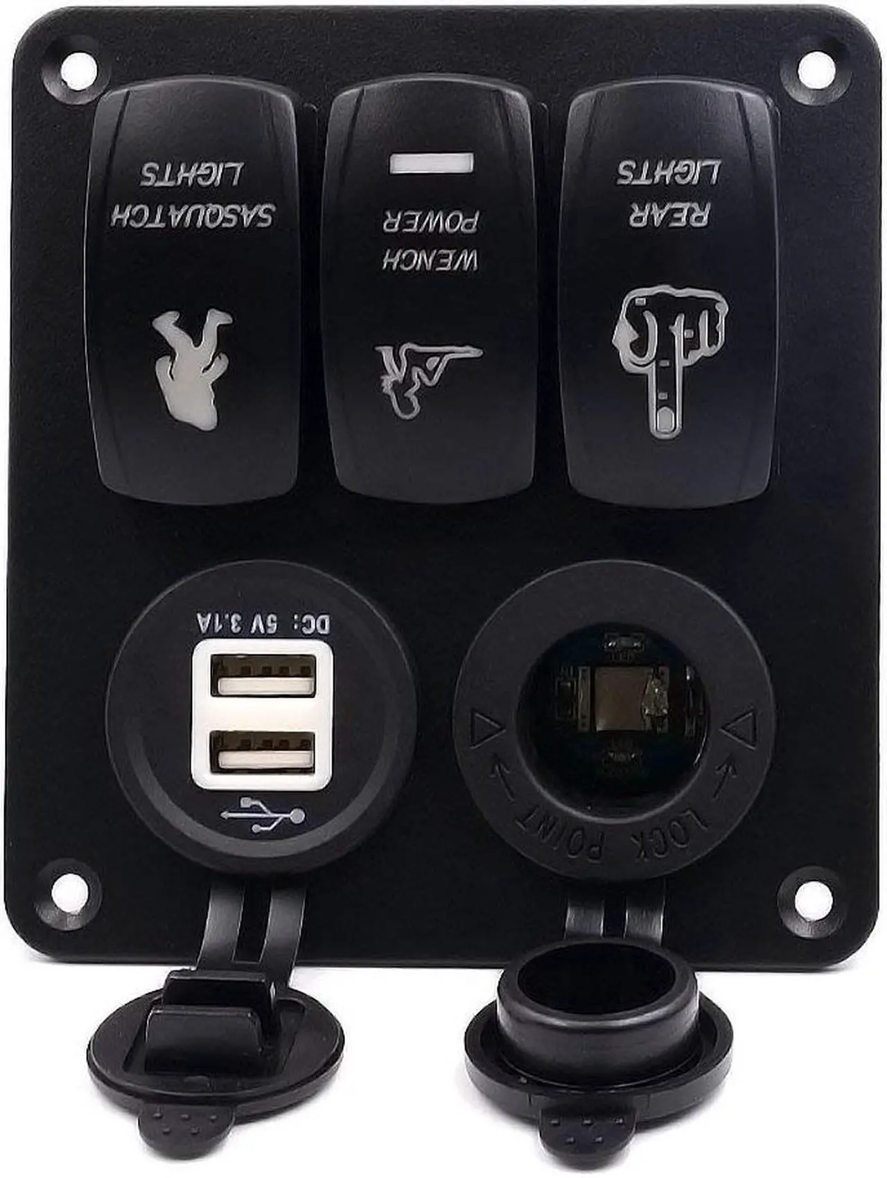 Alt view image 4 of 7 - Werleo Digital Voltmeter 12V Cigarette Socket Double USB Power Charger Adapter Flush Mount Waterproof 6 Gang Rocker Switch Panel Black for RV Car Boat