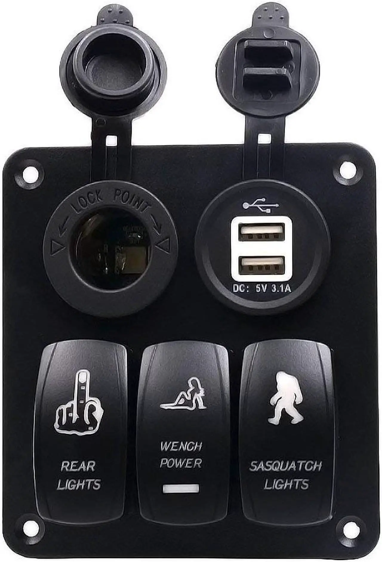 Alt view image 5 of 7 - Werleo Digital Voltmeter 12V Cigarette Socket Double USB Power Charger Adapter Flush Mount Waterproof 6 Gang Rocker Switch Panel Black for RV Car Boat
