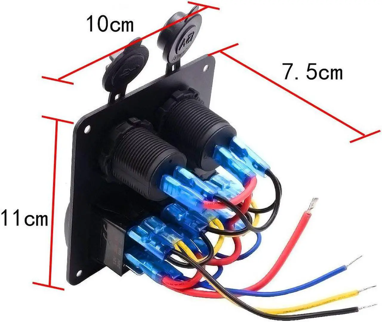 Alt view image 7 of 7 - Werleo Digital Voltmeter 12V Cigarette Socket Double USB Power Charger Adapter Flush Mount Waterproof 6 Gang Rocker Switch Panel Black for RV Car Boat