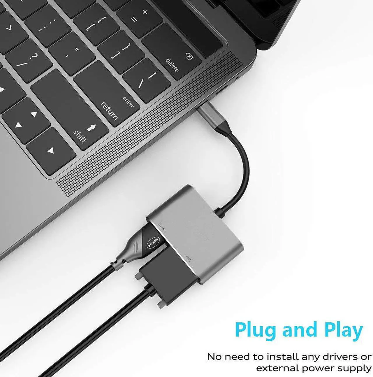 Alt view image 2 of 7 - USB C Hub USB-C to HDMI VGA Adapter 2 in 1 USB 3.1 Type C to VGA HDMI 4K UHD Converter Adapter Thunderbolt 3 Compatible for Macbook Pro 2017 2016 ChromeBook DELL HP Samsung S9 S8 More Type C Devices