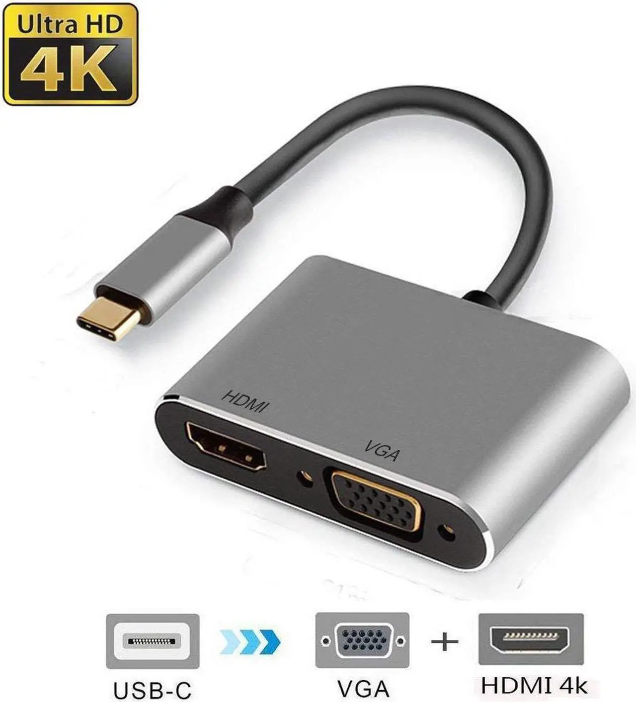 Main image of USB C Hub USB-C to HDMI VGA Adapter 2 in 1 USB 3.1 Type C to VGA HDMI 4K UHD Converter Adapter Thunderbolt 3 Compatible for Macbook Pro 2017 2016 ChromeBook DELL HP Samsung S9 S8 More Type C Devices