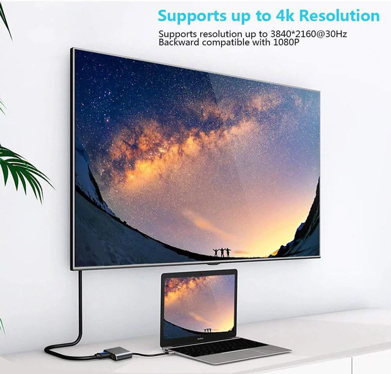 Alt view image 3 of 7 - USB C Hub USB-C to HDMI VGA Adapter 2 in 1 USB 3.1 Type C to VGA HDMI 4K UHD Converter Adapter Thunderbolt 3 Compatible for Macbook Pro 2017 2016 ChromeBook DELL HP Samsung S9 S8 More Type C Devices