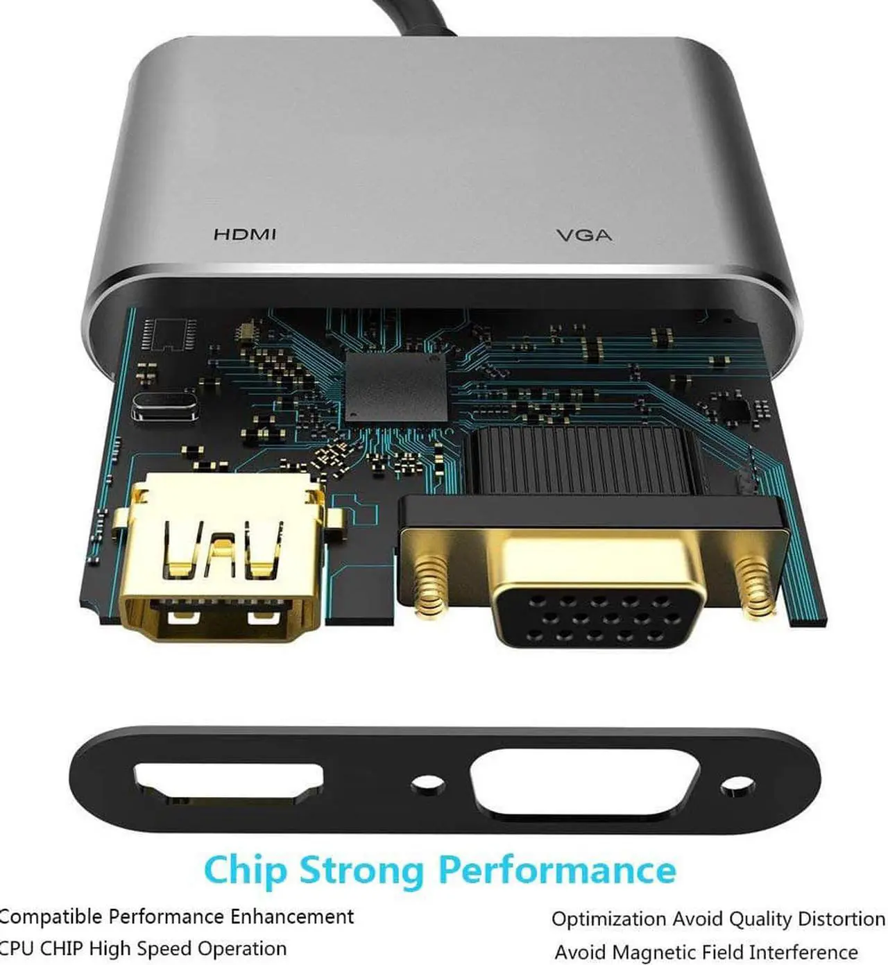 Alt view image 6 of 7 - USB C Hub USB-C to HDMI VGA Adapter 2 in 1 USB 3.1 Type C to VGA HDMI 4K UHD Converter Adapter Thunderbolt 3 Compatible for Macbook Pro 2017 2016 ChromeBook DELL HP Samsung S9 S8 More Type C Devices