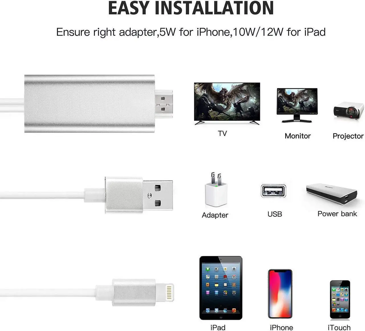 Alt view image 5 of 7 - Compatible with iPad iPhone HDMI Adapter iPhone to HDMI Cable Werleo 6ft Digital AV Adapter Cord HDMI Converter Support 1080P HDTV Compatible with iPhone X 8 7 6 Plus iPad to TV Projector Monitor