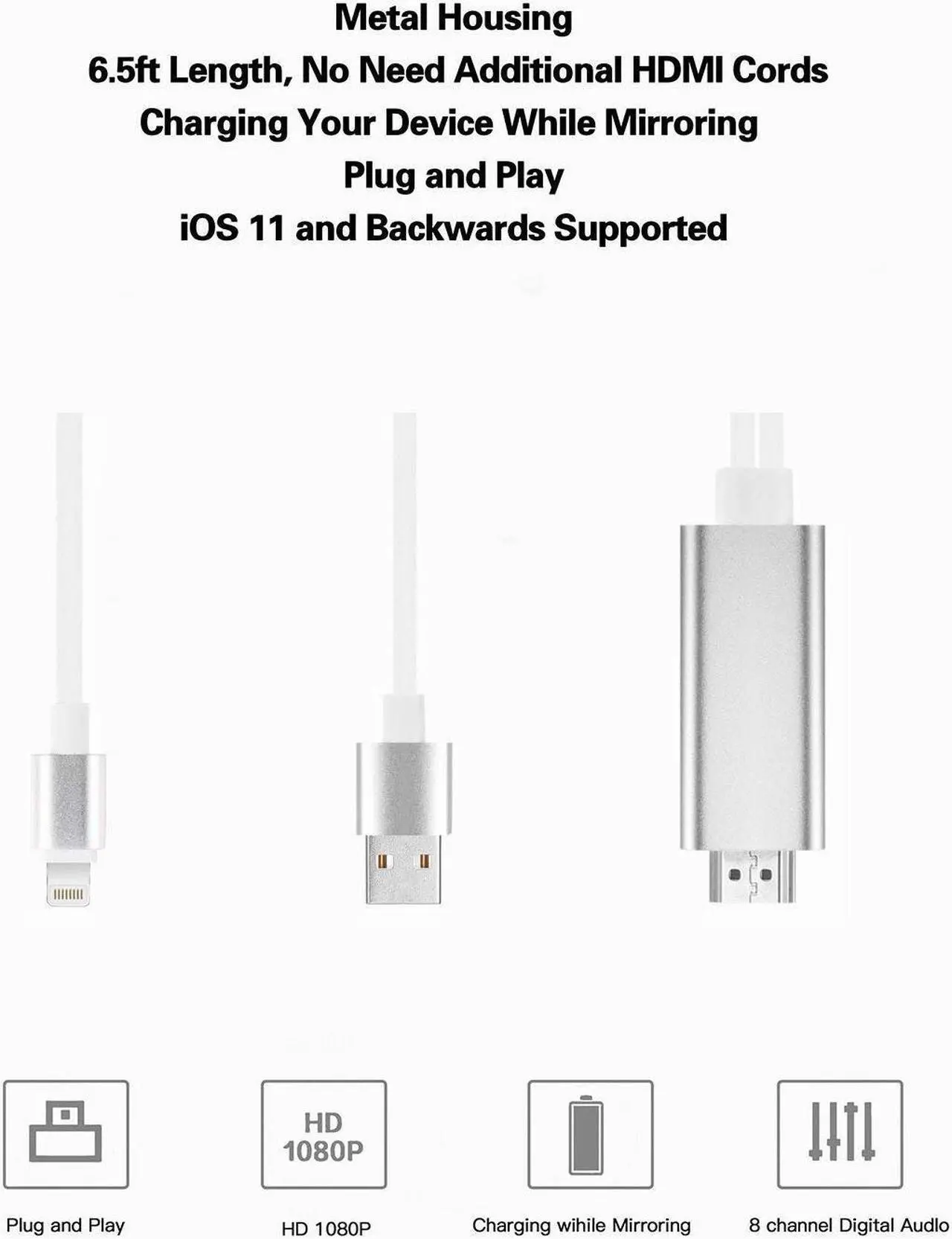 Alt view image 3 of 7 - Compatible with iPad iPhone HDMI Adapter iPhone to HDMI Cable Werleo 6ft Digital AV Adapter Cord HDMI Converter Support 1080P HDTV Compatible with iPhone X 8 7 6 Plus iPad to TV Projector Monitor