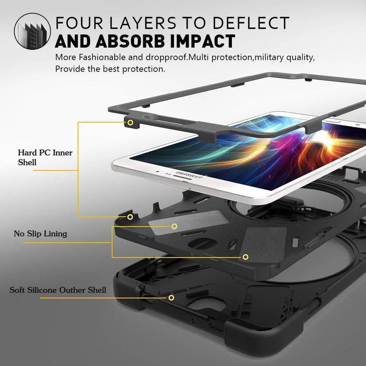 Alt view image 6 of 7 - Samsung Galaxy Tab S2 8.0 Case Heavy Duty Full-Body Rugged Protective Case for Samsung Tab S2 8.0 inch Model SM-T710 SM-T715 SM-T713 Cover with 360 Degree Swivel Kickstand Hand Strap Shoulder Strap