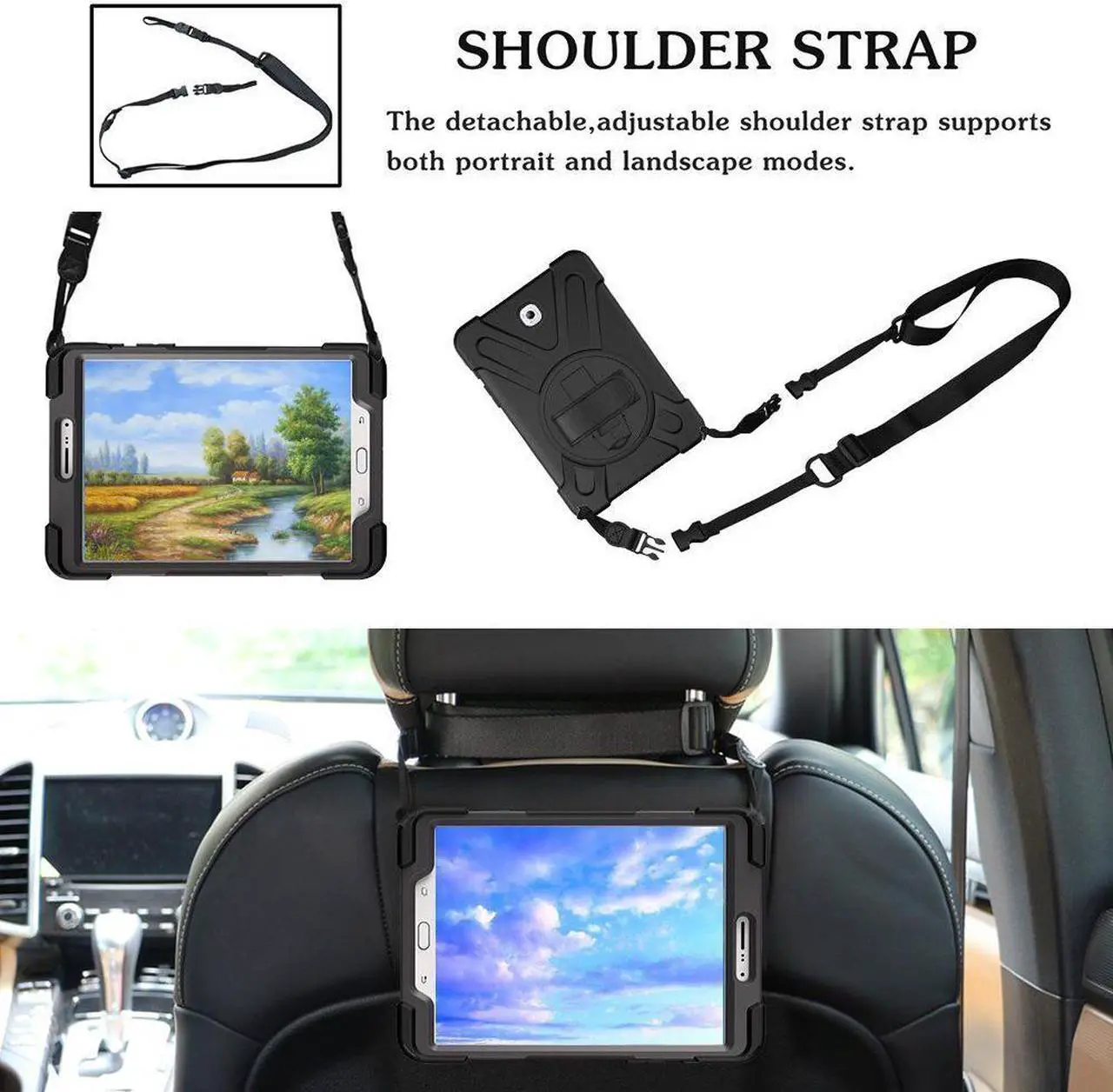 Alt view image 4 of 7 - Samsung Galaxy Tab S2 8.0 Case Heavy Duty Full-Body Rugged Protective Case for Samsung Tab S2 8.0 inch Model SM-T710 SM-T715 SM-T713 Cover with 360 Degree Swivel Kickstand Hand Strap Shoulder Strap