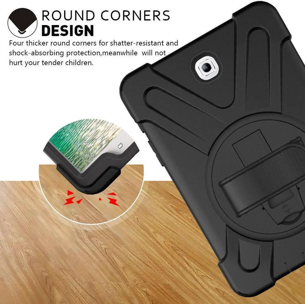 Alt view image 3 of 7 - Samsung Galaxy Tab S2 8.0 Case Heavy Duty Full-Body Rugged Protective Case for Samsung Tab S2 8.0 inch Model SM-T710 SM-T715 SM-T713 Cover with 360 Degree Swivel Kickstand Hand Strap Shoulder Strap