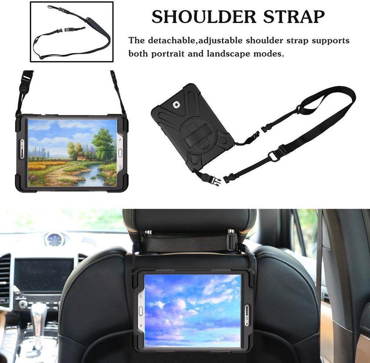Alt view image 3 of 7 - Samsung Galaxy Tab S2 8.0 Case Heavy Duty Full-Body Rugged Protective Case for Samsung Tab S2 8.0 inch Model SM-T710 SM-T715 SM-T713 Cover with 360 Degree Swivel Kickstand Hand Strap Shoulder Strap