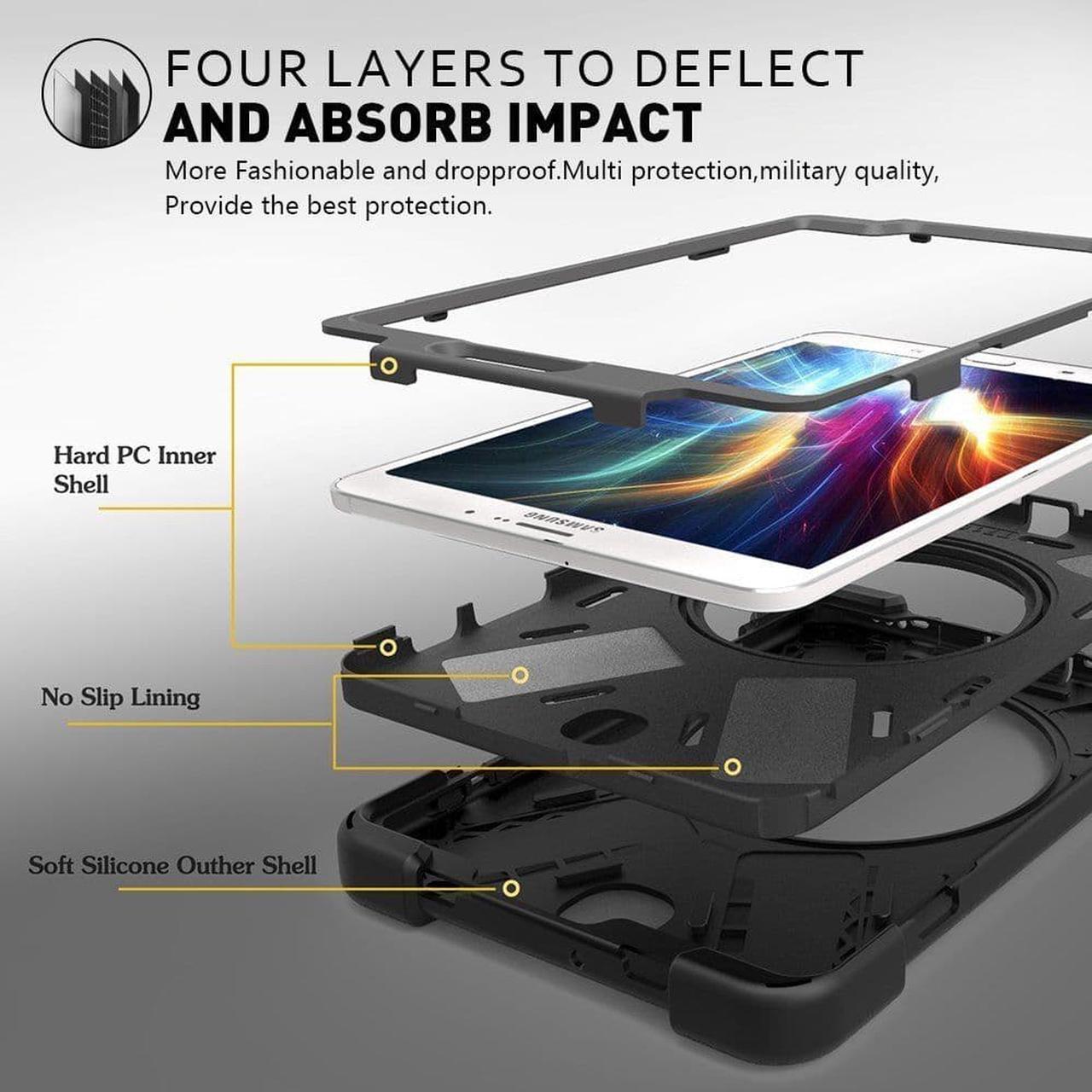 Alt view image 6 of 7 - Samsung Galaxy Tab S2 8.0 Case Heavy Duty Full-Body Rugged Protective Case for Samsung Tab S2 8.0 inch Model SM-T710 SM-T715 SM-T713 Cover with 360 Degree Swivel Kickstand Hand Strap Shoulder Strap