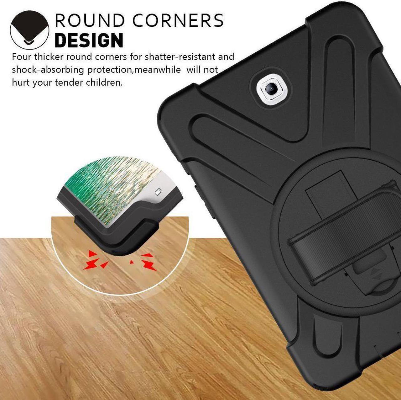 Alt view image 4 of 7 - Samsung Galaxy Tab S2 8.0 Case Heavy Duty Full-Body Rugged Protective Case for Samsung Tab S2 8.0 inch Model SM-T710 SM-T715 SM-T713 Cover with 360 Degree Swivel Kickstand Hand Strap Shoulder Strap