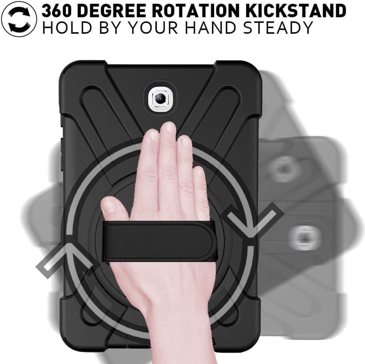 Alt view image 5 of 7 - Samsung Galaxy Tab S2 8.0 Case Heavy Duty Full-Body Rugged Protective Case for Samsung Tab S2 8.0 inch Model SM-T710 SM-T715 SM-T713 Cover with 360 Degree Swivel Kickstand Hand Strap Shoulder Strap