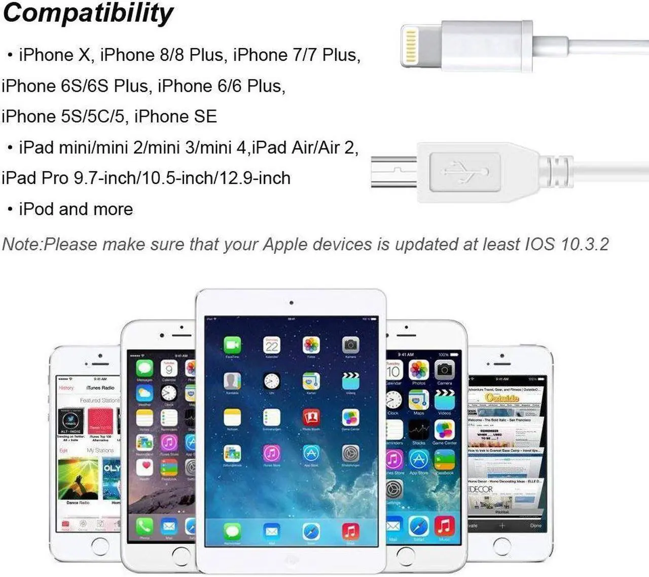 Alt view image 2 of 7 - Werleo 5FT Lightning to MIDI Cable Adapter USB 2.0 Interconnections Converter Midi Keyboard Electronic Instruments USB Microphone for iPhone 6 7 8 X iPad iPod Compatible with Multiple APPs
