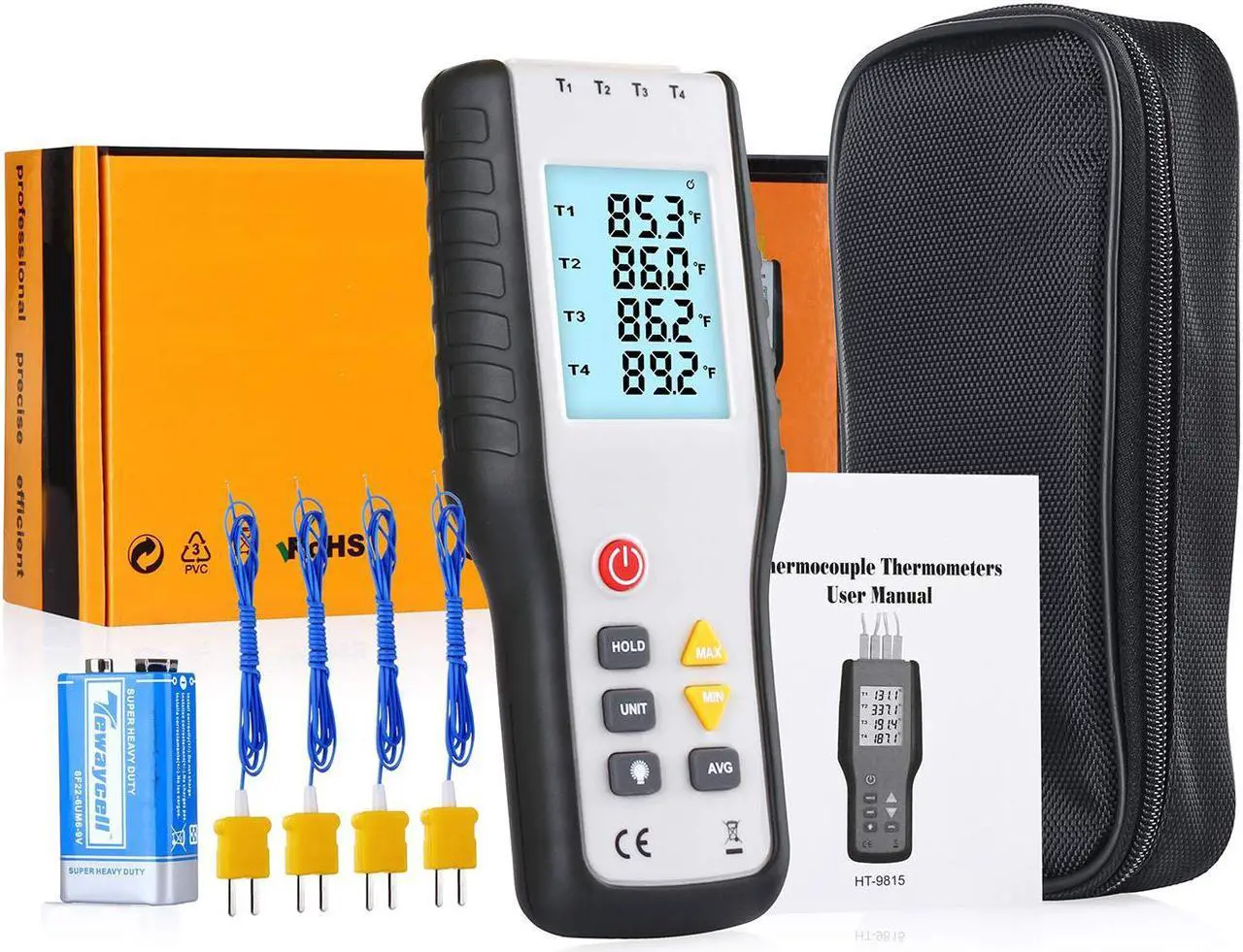 Alt view image 7 of 7 - Thermocouple Thermometer WERLEO 4 Channel K Type Digital Thermometer Thermocouple Digital Temperature Meter Tester  -200~1372°C / 2501°F Sensor