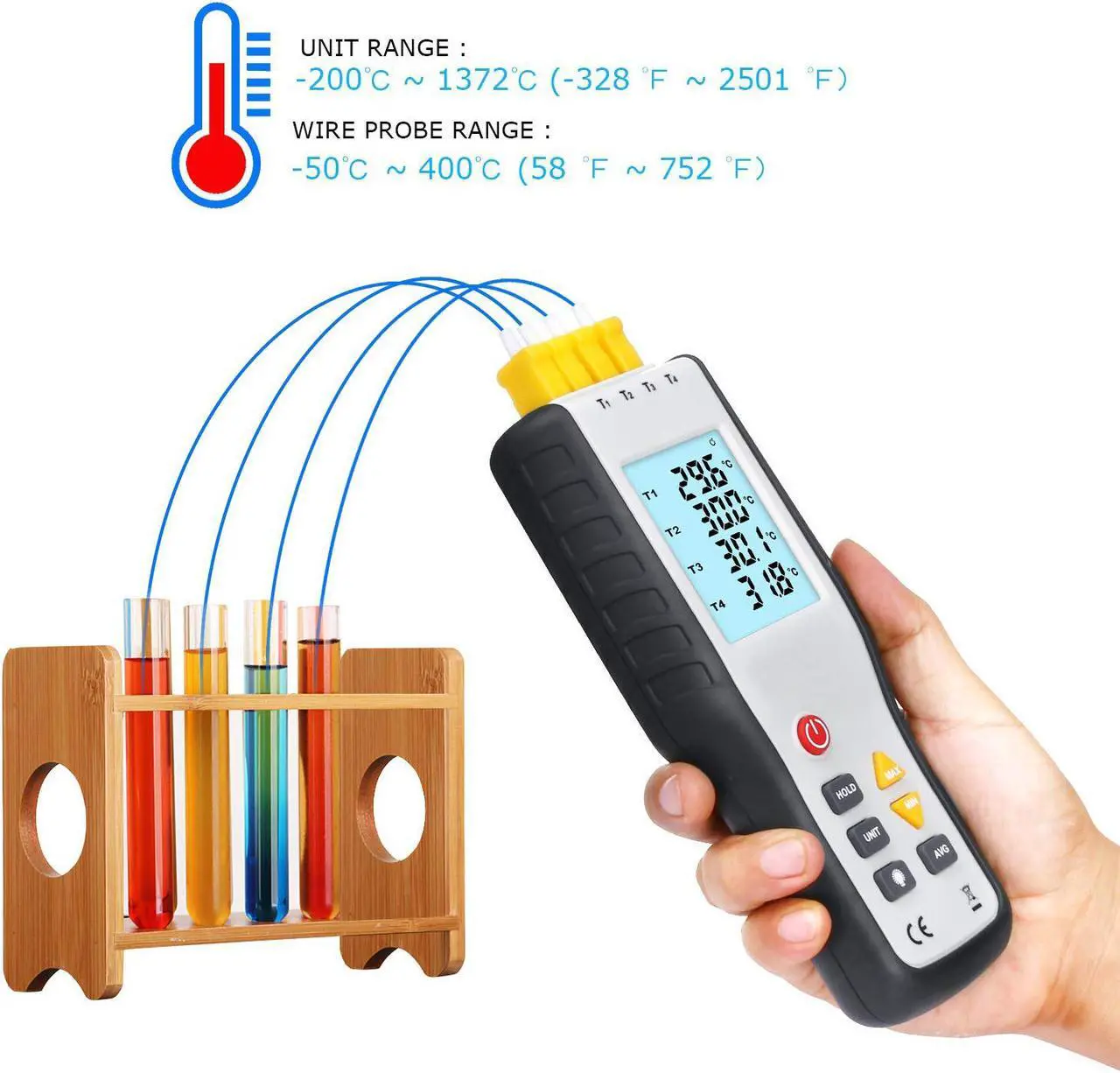Alt view image 4 of 7 - Thermocouple Thermometer WERLEO 4 Channel K Type Digital Thermometer Thermocouple Digital Temperature Meter Tester  -200~1372°C / 2501°F Sensor