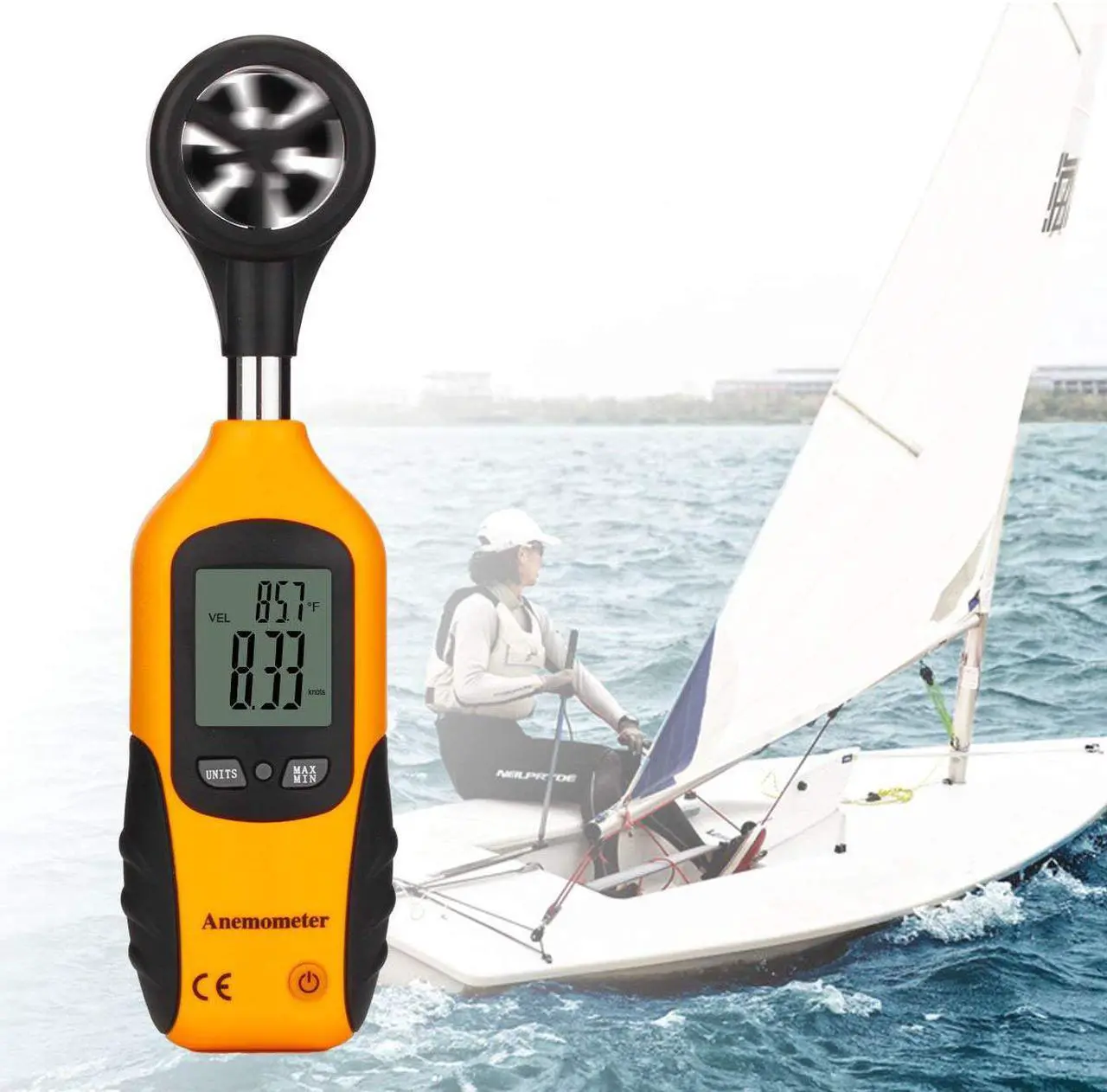 Alt view image 2 of 7 - Anemometer Portable Wind Speed Meter Gauge Air Volume Speed Measuring Meter for Weather Data Collection and Outdoors Sports Windsurfing Kite Flying Sailing Temperature Thermometer