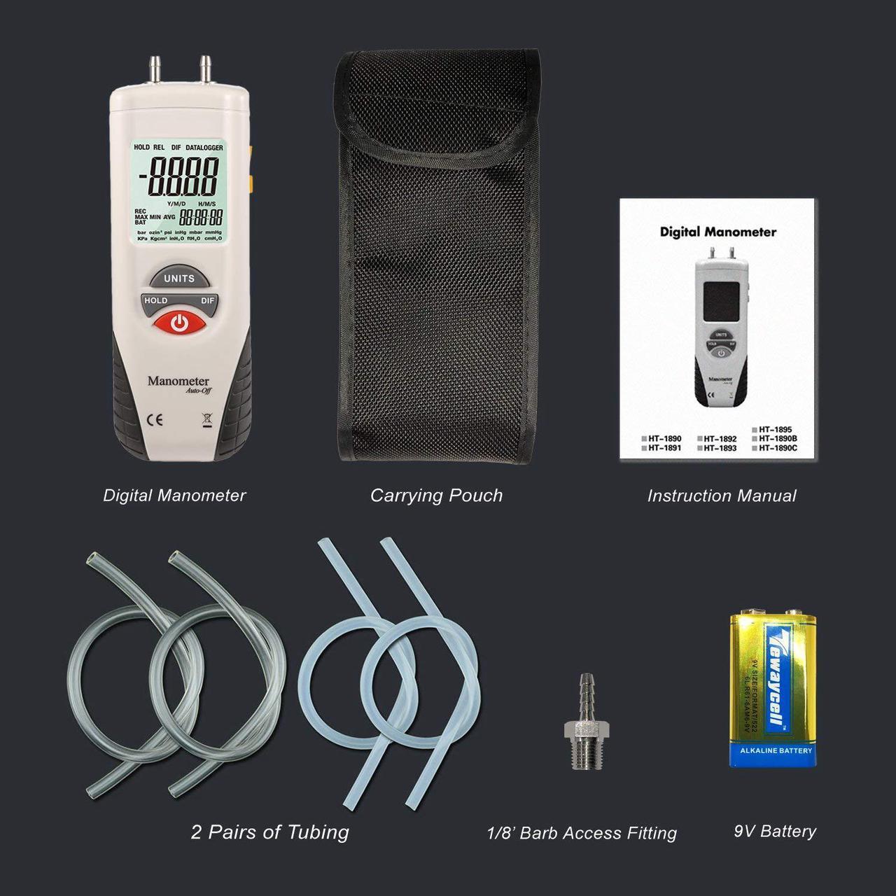 Alt view image 7 of 7 - Digital Manometer WERLEO Digital Air Pressure Meter and Differential Pressure Gauge HVAC Gas Pressure Tester Large LCD Display with Backlight - Battery Included