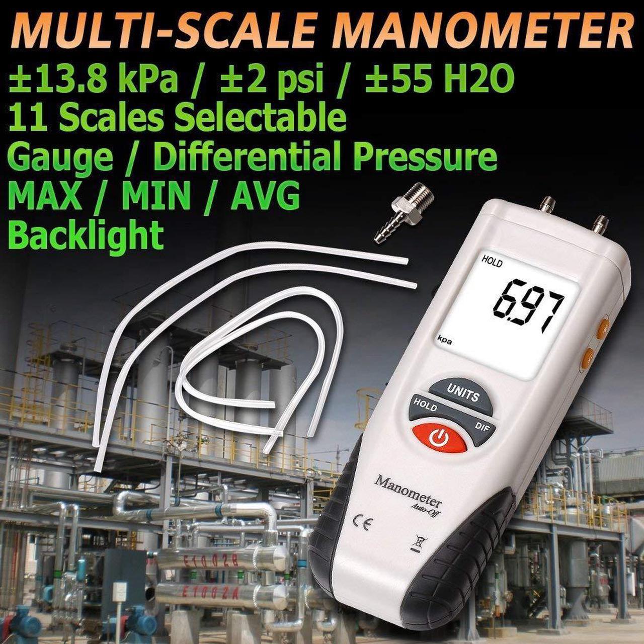 Alt view image 6 of 7 - Digital Manometer WERLEO Digital Air Pressure Meter and Differential Pressure Gauge HVAC Gas Pressure Tester Large LCD Display with Backlight - Battery Included
