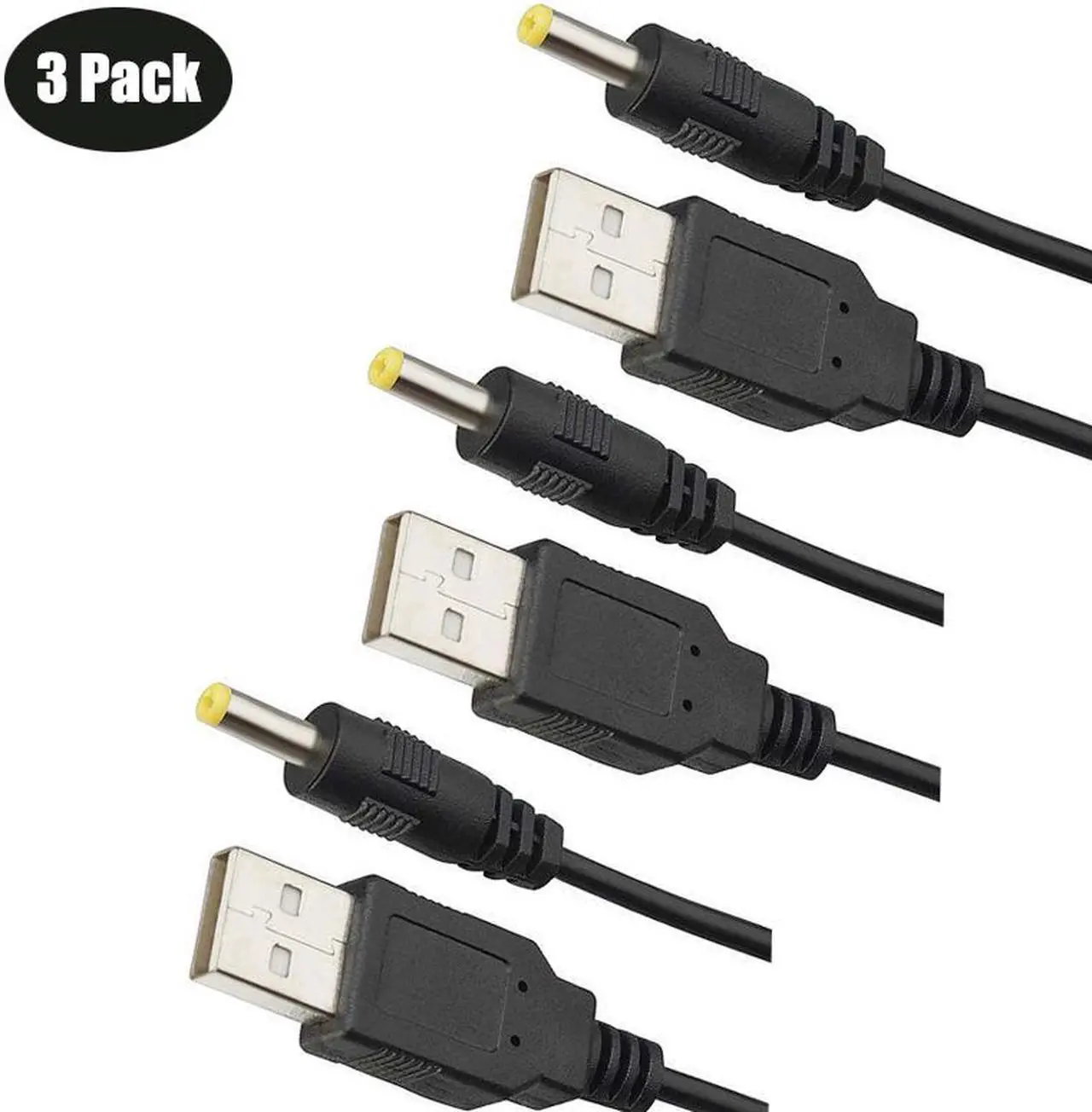 Main image of Werleo 3 Packs 3FT USB 2.0 A Type Male to DC 4.0x1.7mm 5V DC Barrel Jack Power Cable Cord Black Usb to 5V Power Cable Usb to Dc Power Cable