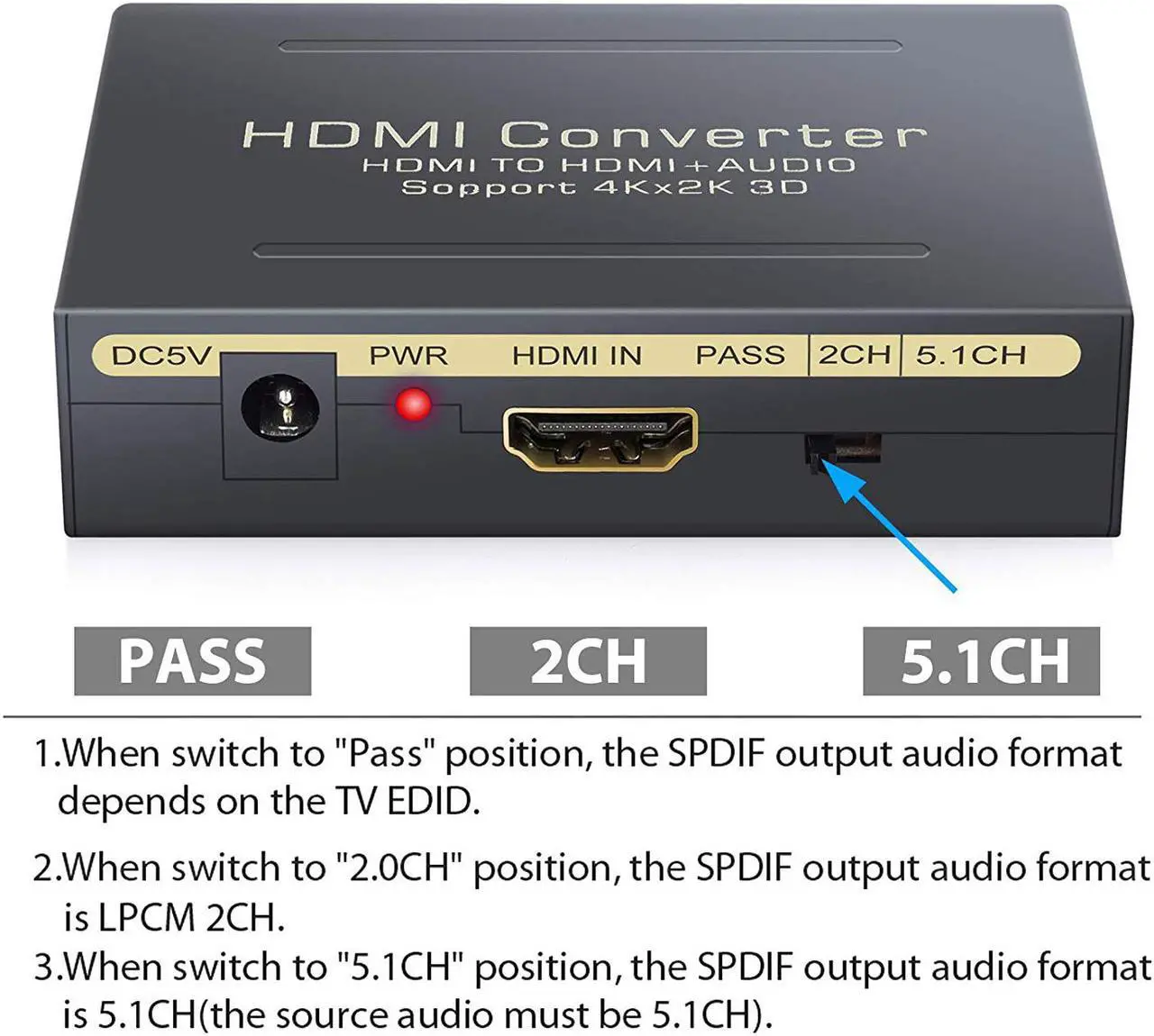 Alt view image 4 of 7 - Werleo 4K HDMI Audio Extractor V1.4 HDMI to HDMI + Optical TOSLINK SPDIF + Analog RCA L/R Stereo Audio Video Spiltter Adapter Converter for Apple TV Blu-ray Player