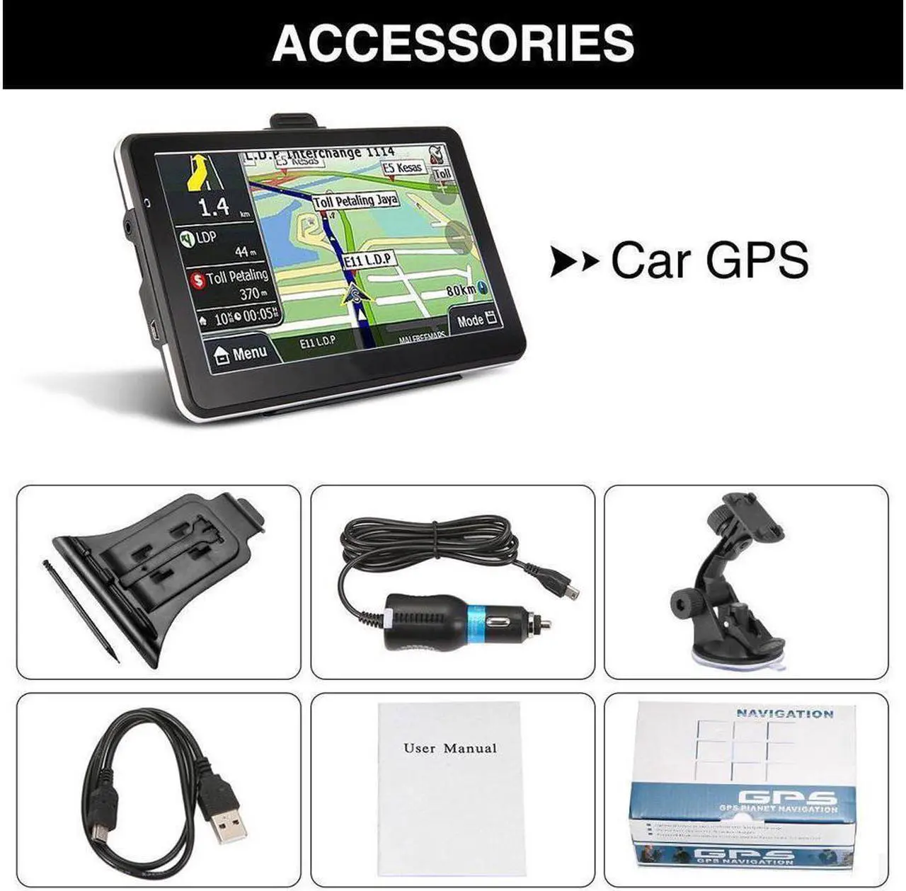 Alt view image 6 of 6 - Car GPS Navigation system GPS Navigation for car 7 inch HD voice prompt system GPS Navigator Vehicle GPS Navigation with USB Cable and Car Charger Extend 32GB Memory LIFETIME FREE UPDAET MAP