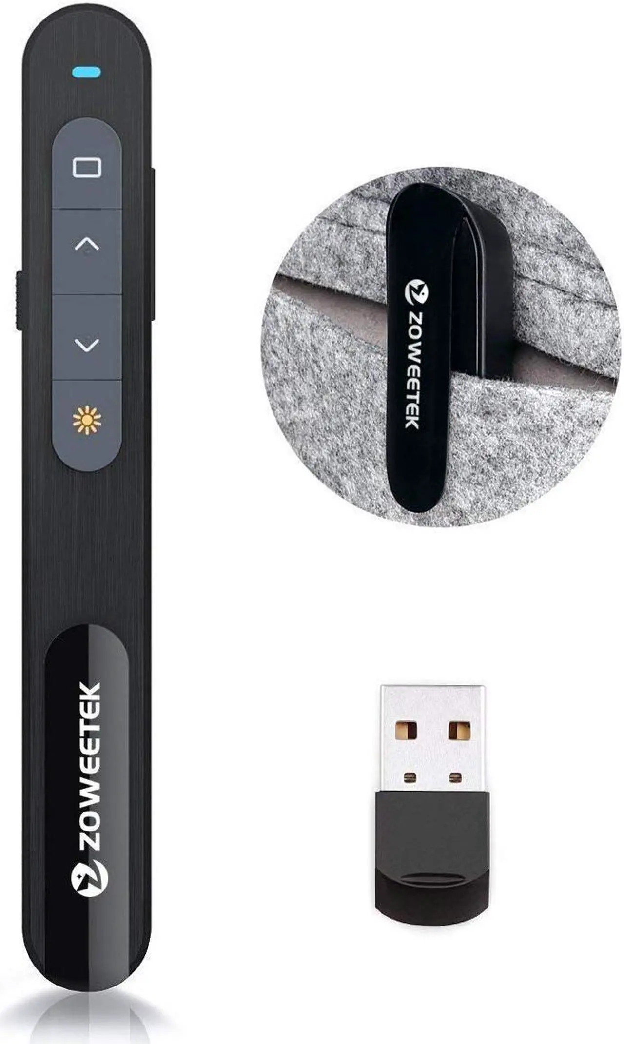Alt view image 3 of 7 - Zoweetek Rechargeable Wireless Presenter PowerPoint Remote Clicker with Red Laser Pointer and Volume Control