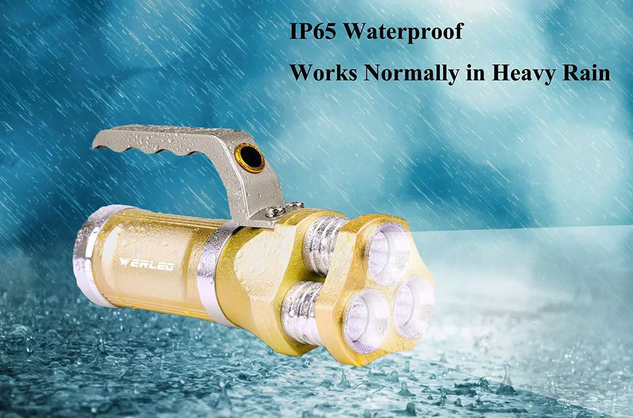 Alt view image 3 of 7 - Werleo Super Bright Rechargeable CREE T6 Tactical LED Flashlight Torch Outdoor Waterproof High Powered Handheld Spotlight Searchlight Dimmable Floodlight For Camping Lantern Hiking Hunting Emergency