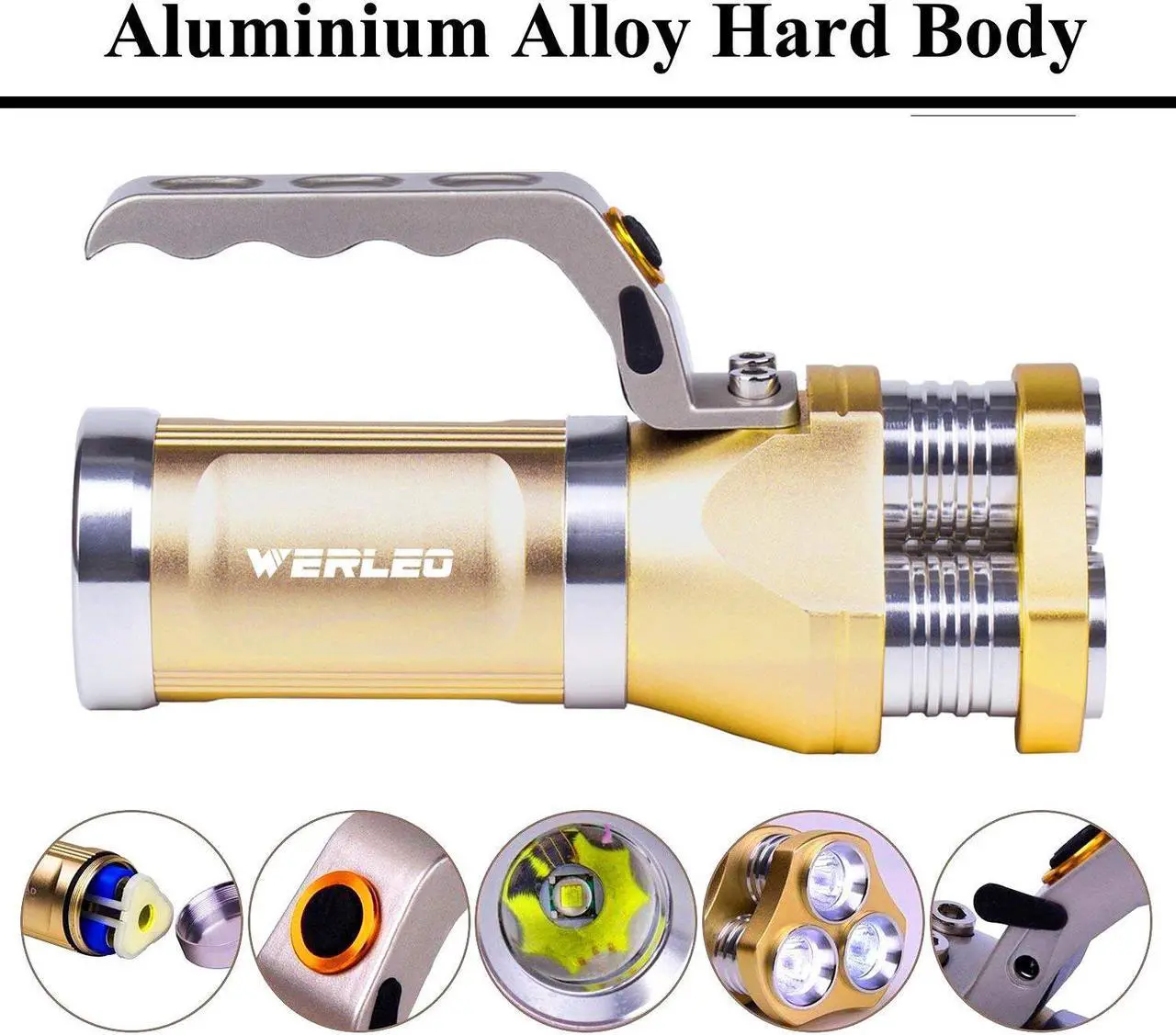 Alt view image 4 of 7 - Werleo Super Bright Rechargeable CREE T6 Tactical LED Flashlight Torch Outdoor Waterproof High Powered Handheld Spotlight Searchlight Dimmable Floodlight For Camping Lantern Hiking Hunting Emergency