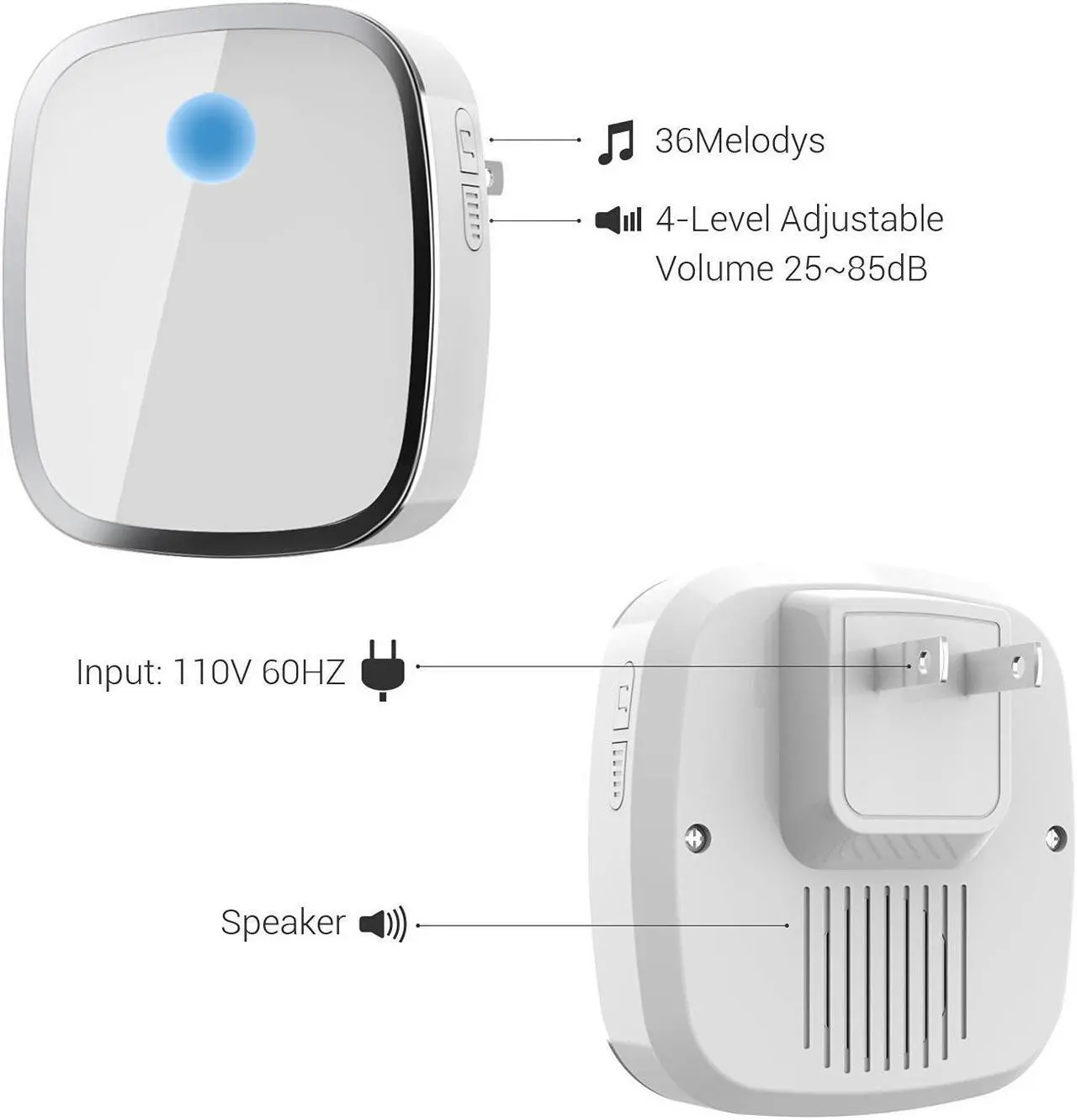 Alt view image 2 of 7 - WERLEO Waterproof Wireless Doorbell Kit Ring Doorbell Remote Door Chime 2 Plugin Receivers 1 Push Button with LED indicator 1000ft Range 36 Chime 4 Level Volume No Batterie Required for Receiver